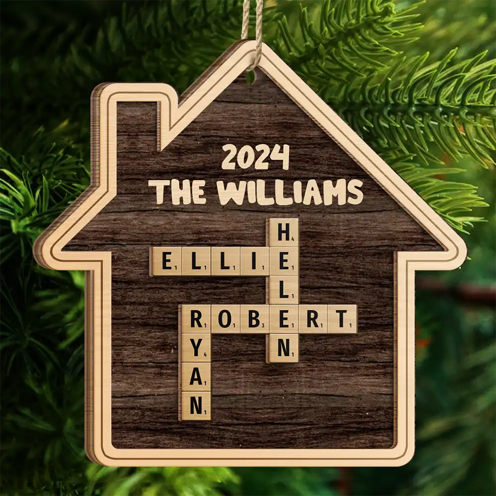 Christmas Family House Crossword Scrabble - Personalized 2-Layered Wooden Ornament - Image 5