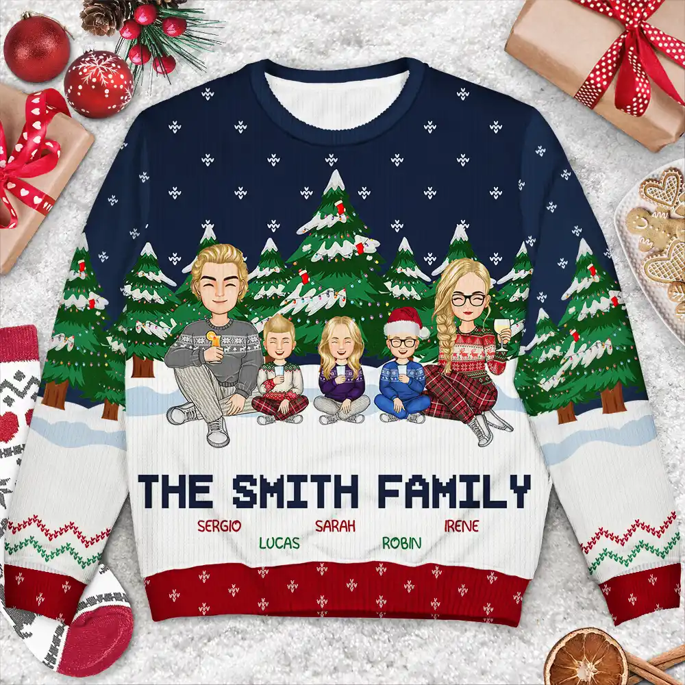 Christmas Family In The Forest A Whole Lot Of Love - Personalized Unisex Ugly Sweater - Image 3