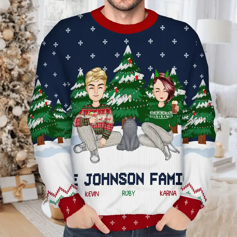 Christmas Family In The Forest A Whole Lot Of Love - Personalized Unisex Ugly Sweater - Image 4
