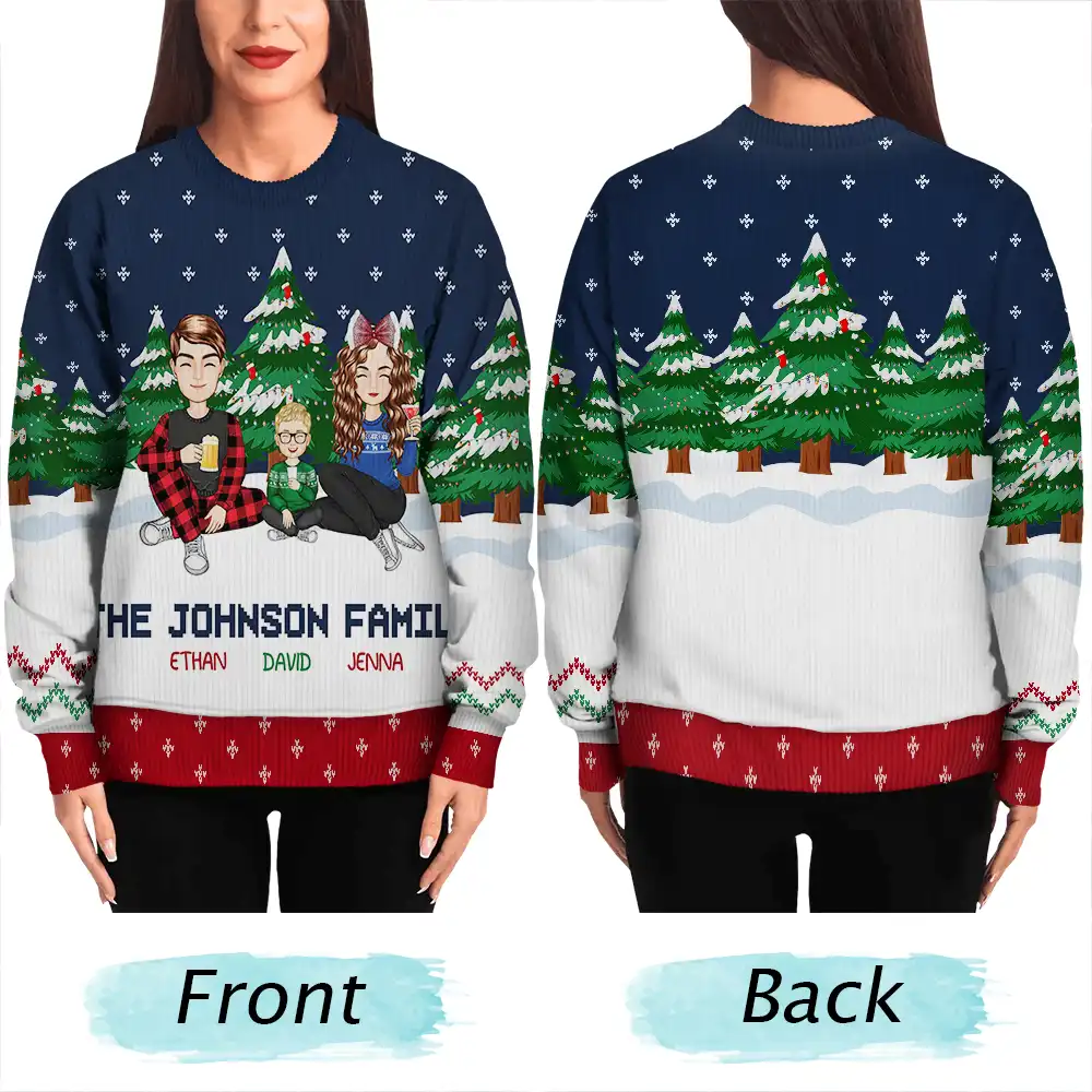 Christmas Family In The Forest A Whole Lot Of Love - Personalized Unisex Ugly Sweater - Image 5