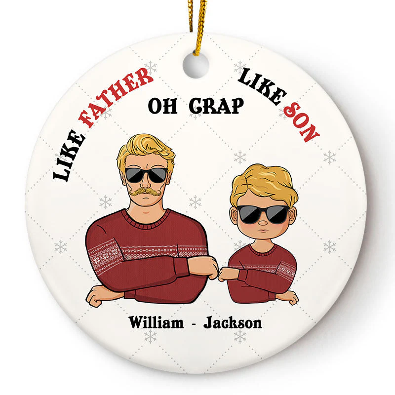 Christmas Family Like Father Like Son - Personalized Custom Circle Ceramic Ornament