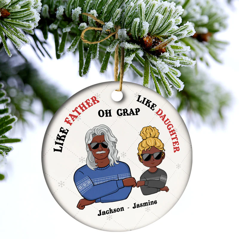 Christmas Family Like Father Like Son - Personalized Custom Circle Ceramic Ornament - Image 3