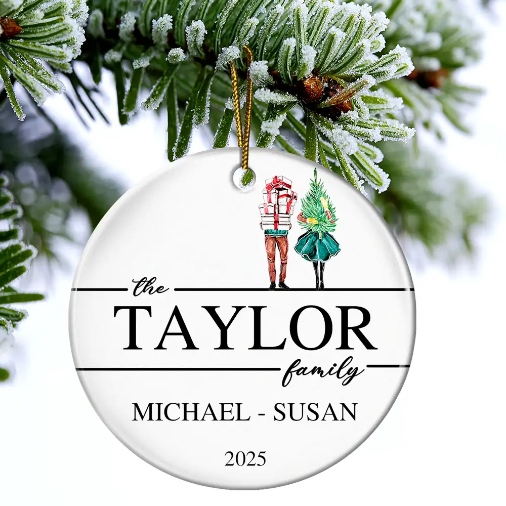 Christmas Family Members Holiday Shopping Watercolor - Personalized Circle Ceramic Ornament - Image 5