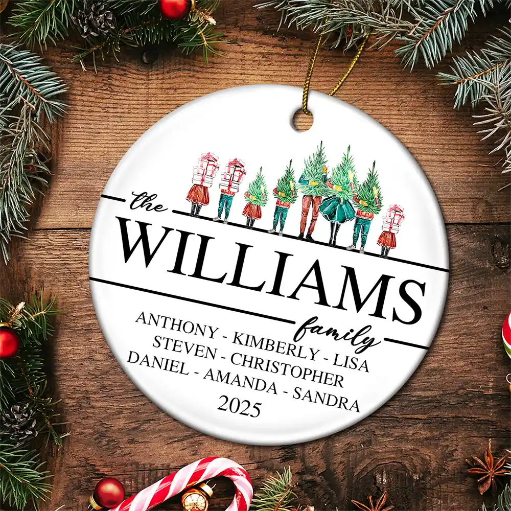Christmas Family Members Holiday Shopping Watercolor - Personalized Circle Ceramic Ornament - Image 6