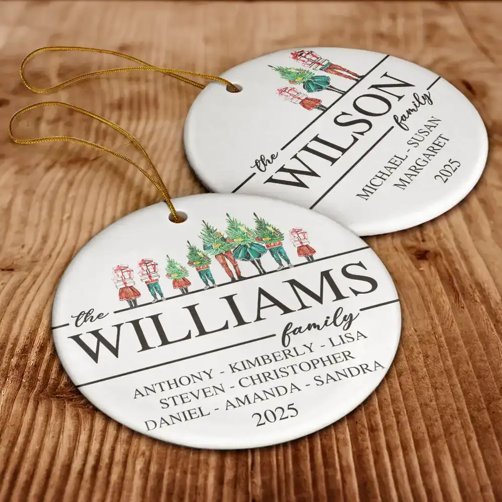 Christmas Family Members Holiday Shopping Watercolor - Personalized Circle Ceramic Ornament - Image 7