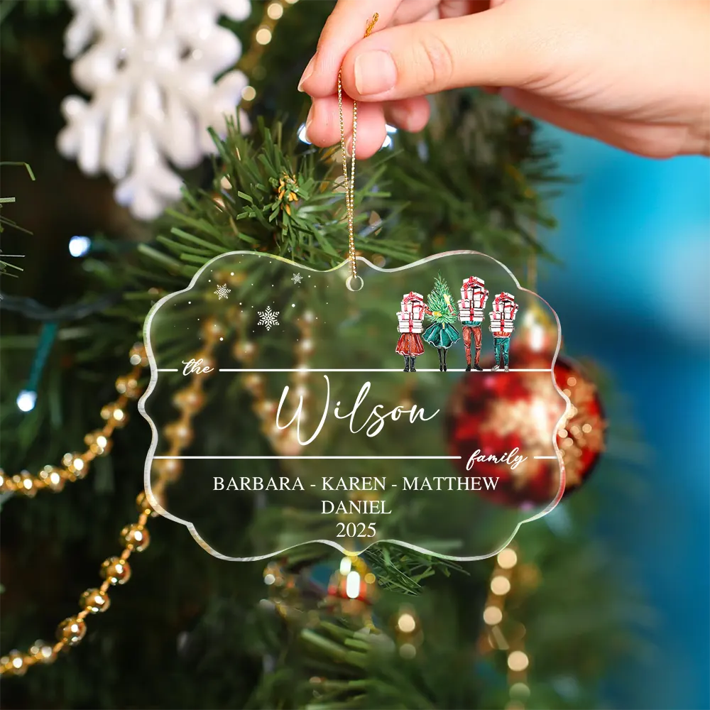 Christmas Family Members Holiday Shopping Watercolor - Personalized Medallion Acrylic Ornament - Image 5