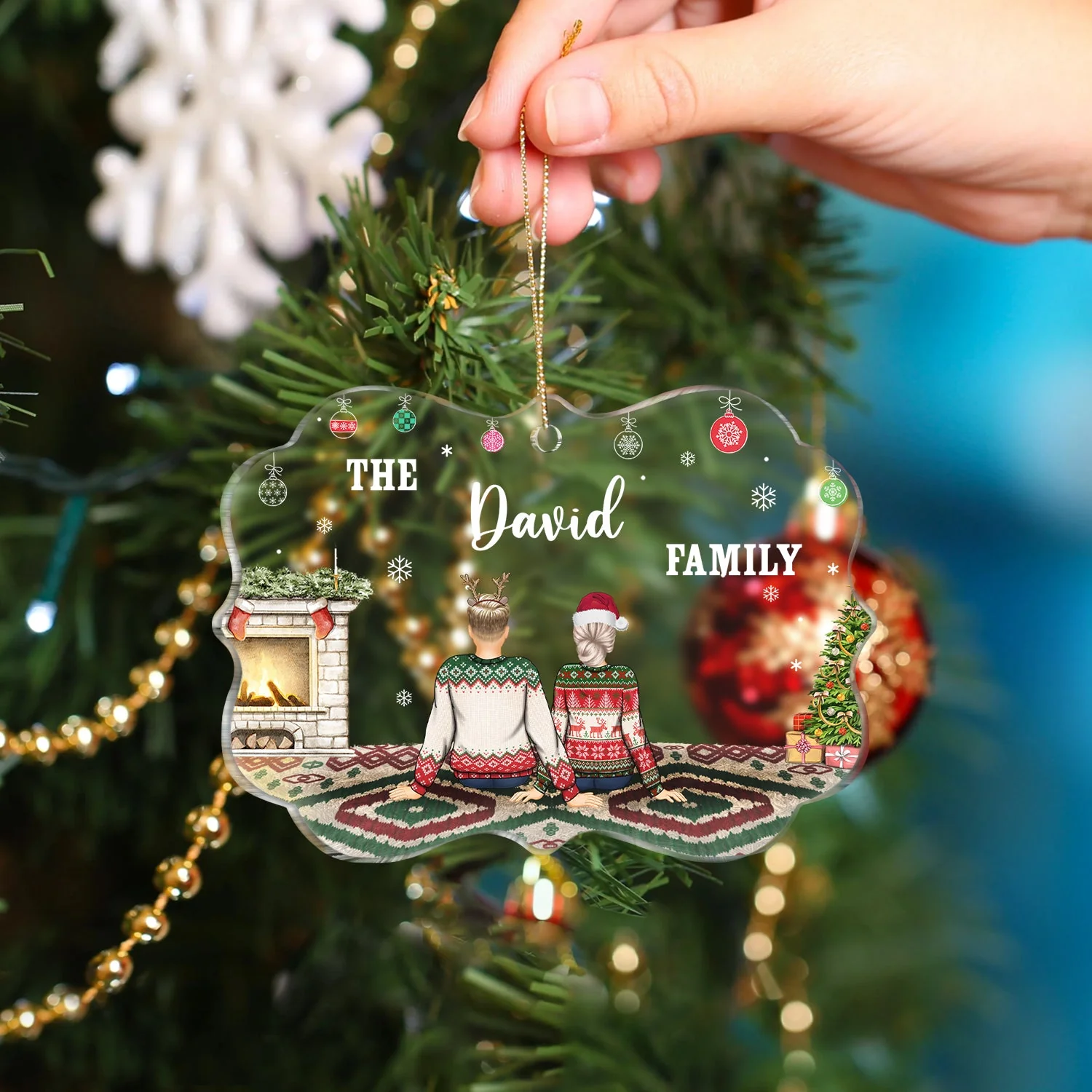 Christmas Family Name Custom - Gift For Family - Personalized Medallion Acrylic Ornament - Image 4