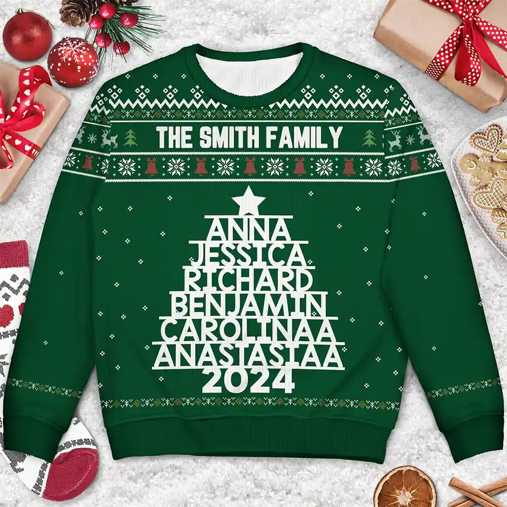 Christmas Family Name Tree - Personalized Unisex Ugly Sweater - Image 3