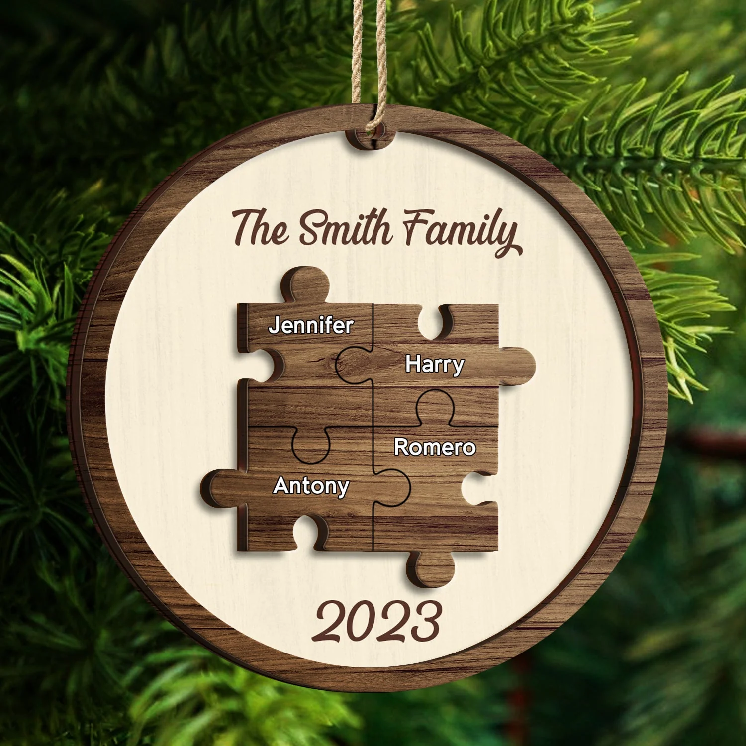Christmas Family Puzzle Ornament Custom Name - Gift For Family - Personalized 2-Layered Wooden Ornament - Image 4