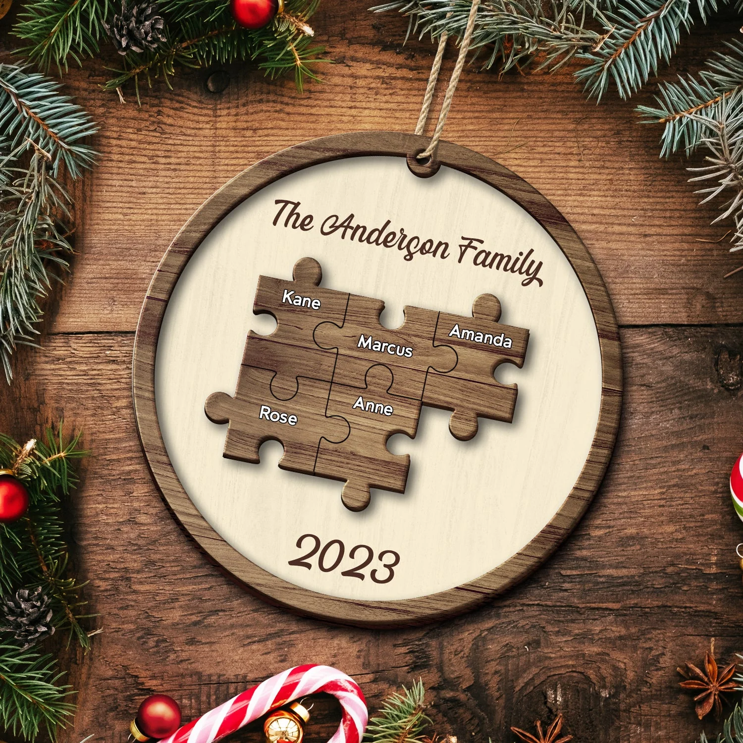 Christmas Family Puzzle Ornament Custom Name - Gift For Family - Personalized 2-Layered Wooden Ornament - Image 5