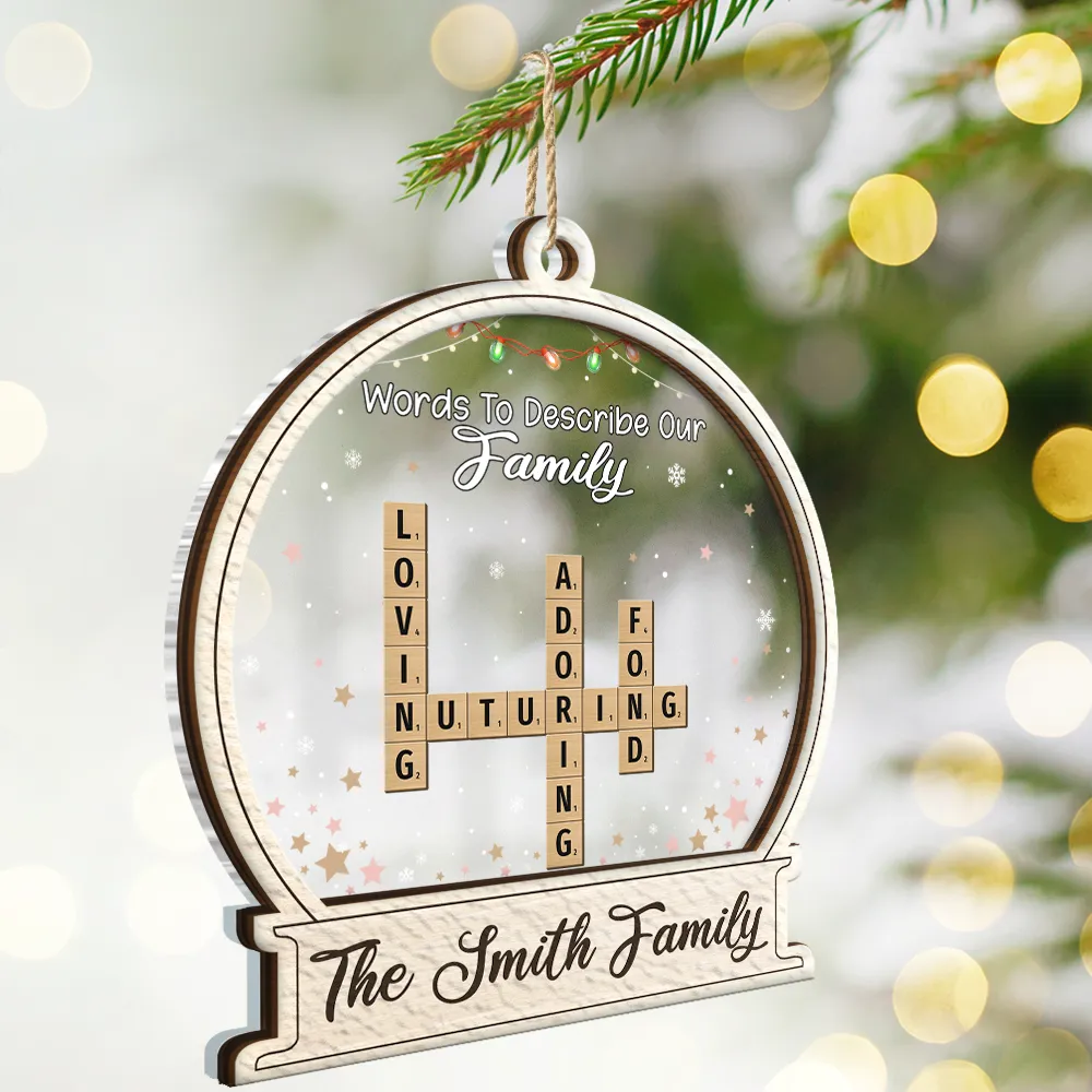 Christmas Family Scrabble Crossword Words To Describe Our Family - Personalized 2-Layered Wooden Ornament - Image 3