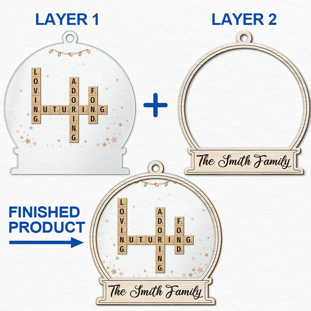 Christmas Family Scrabble Crossword Words To Describe Our Family - Personalized 2-Layered Wooden Ornament - Image 7