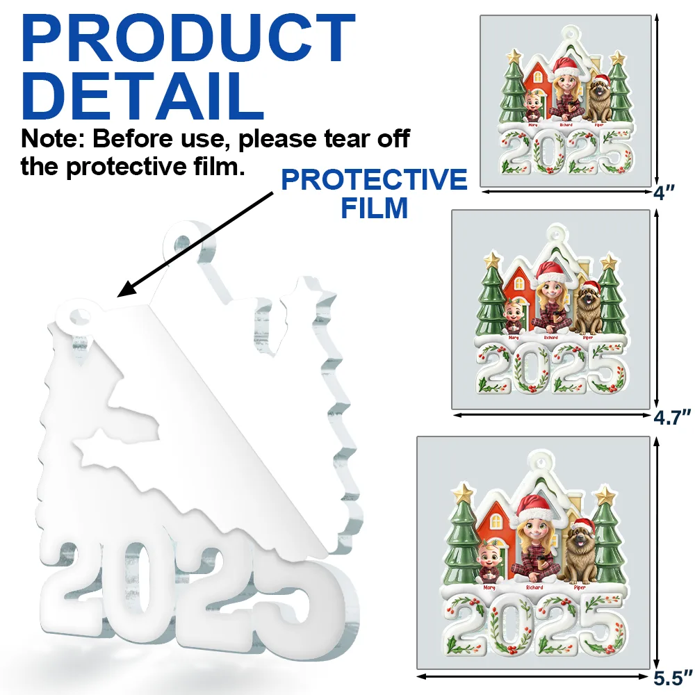 Christmas Family Sitting Together Ceramic Effect - Personalized Custom Shaped Acrylic Ornament - Image 6