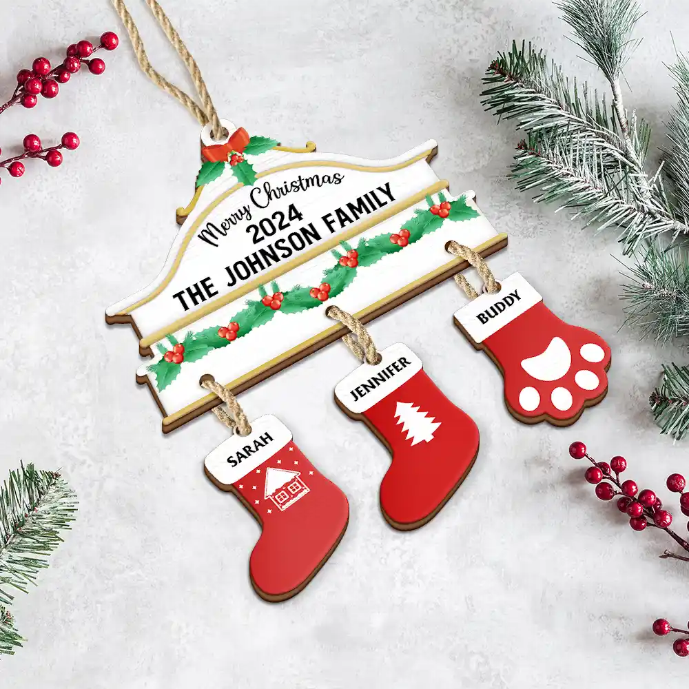 Christmas Family Stockings - Personalized Wooden Ornament With Wooden Tag - Image 3