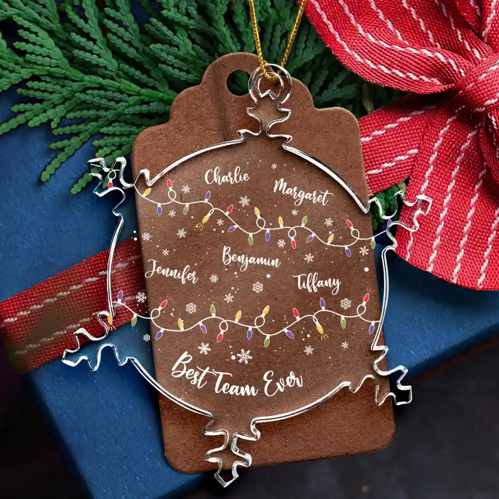 Christmas Family Together With Names And Led Lights - Personalized Snowflakes Shaped Glass Ornament - Image 5