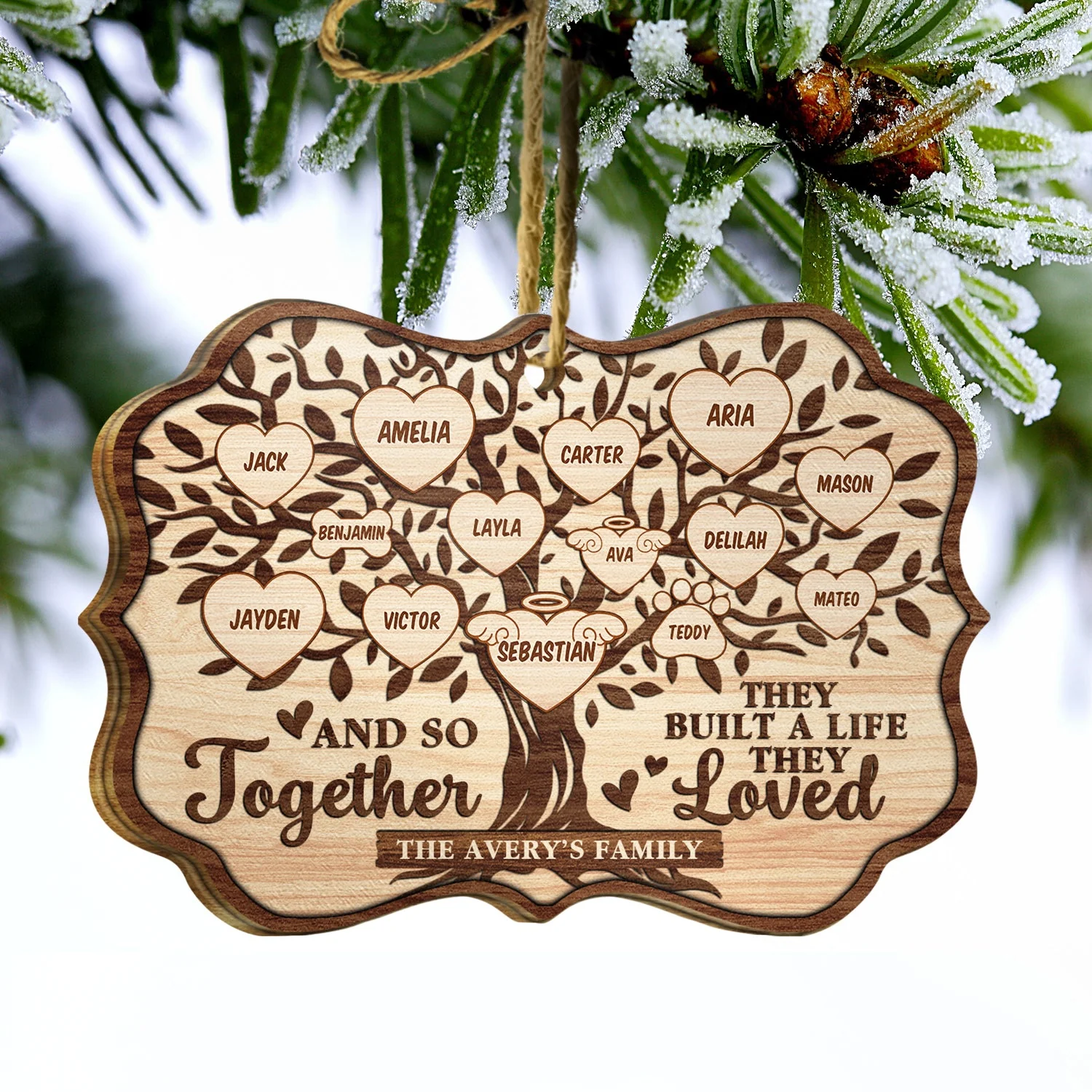 Christmas Family Tree And So Together They Built A Life They Loved - Memorial Gift For Family - Personalized Custom Wooden Ornament - Image 3