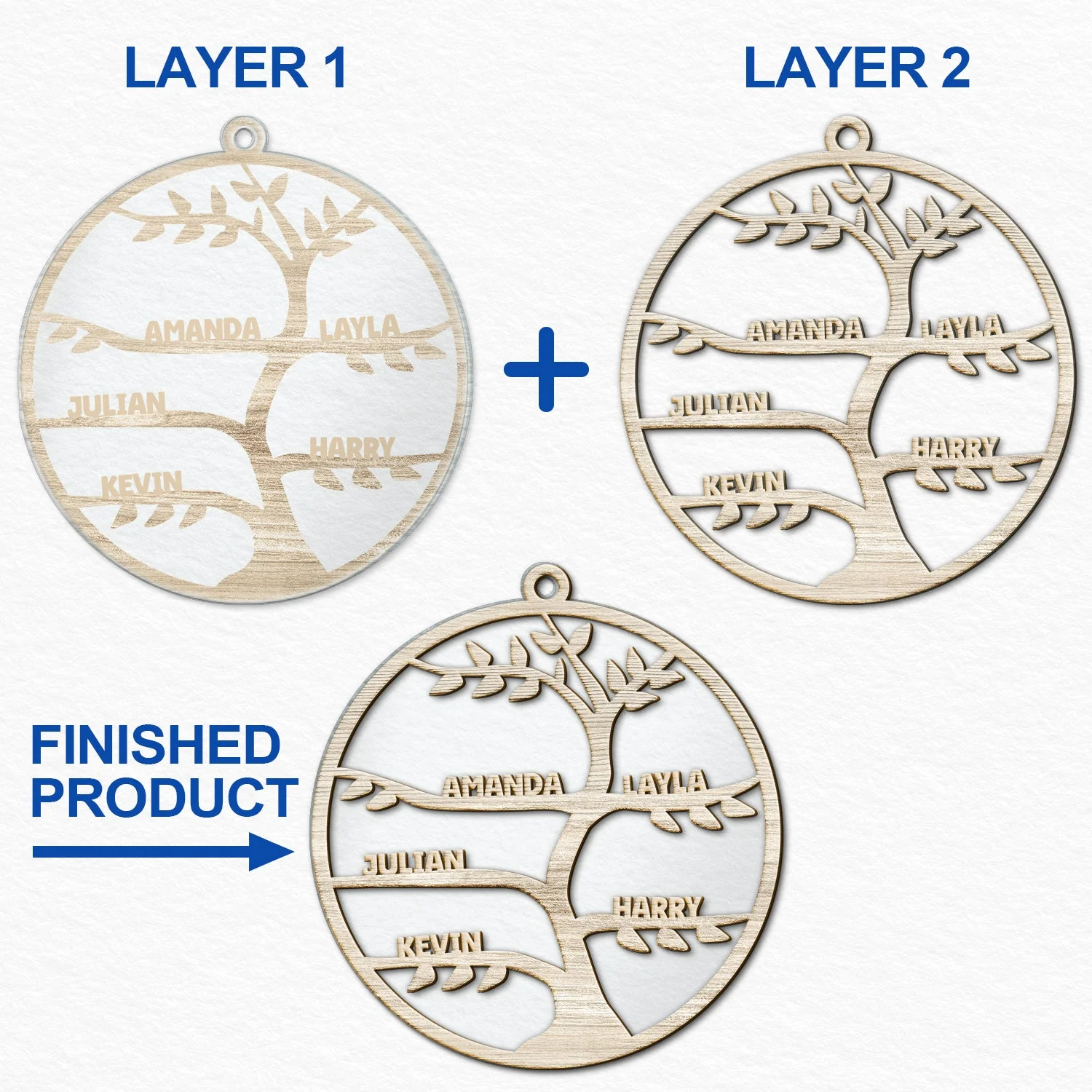 Christmas Family Tree - Personalized 2-Layered Mix Ornament - Image 6