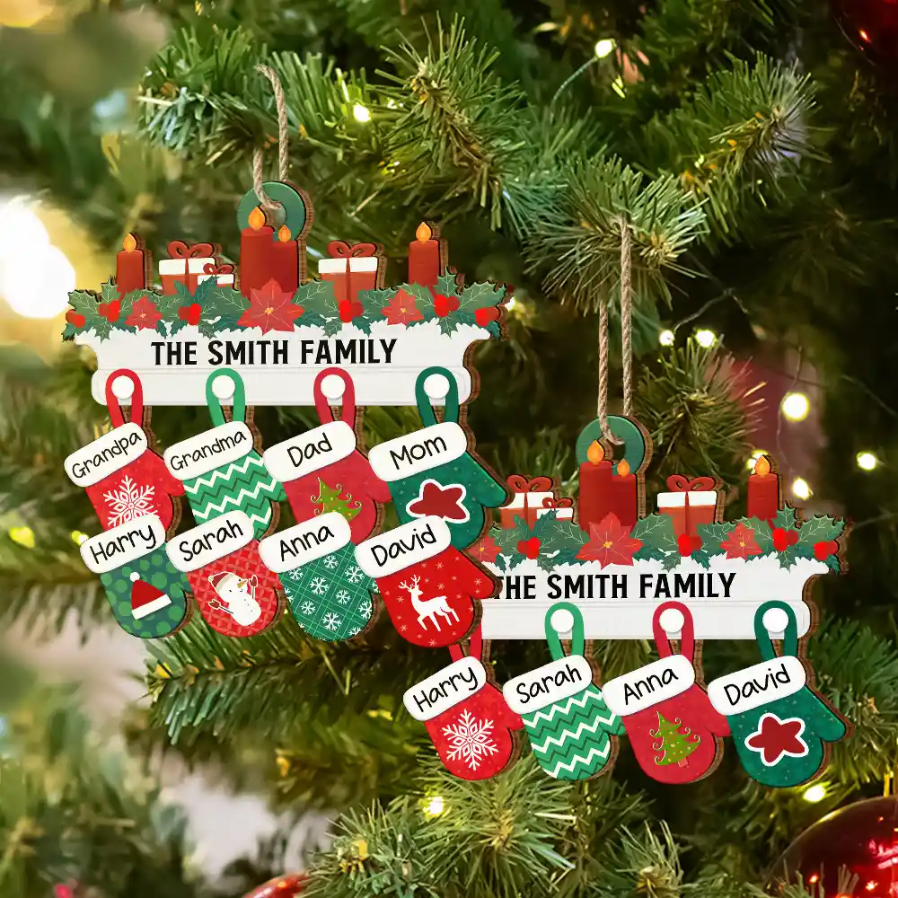 Christmas Family Warm Mittens - Personalized Wooden Cutout Ornament - Image 6