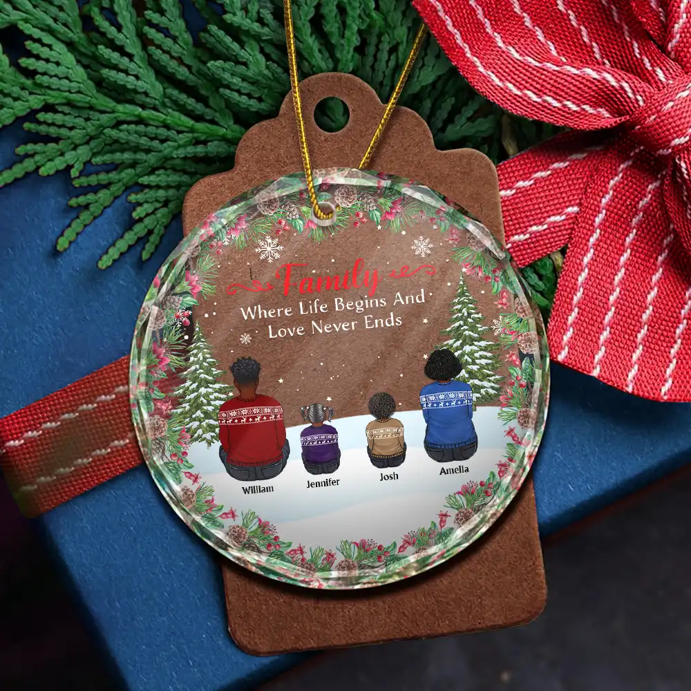 Christmas Family Where Life Begins And Love Never Ends - Personalized Circle Glass Ornament - Image 5