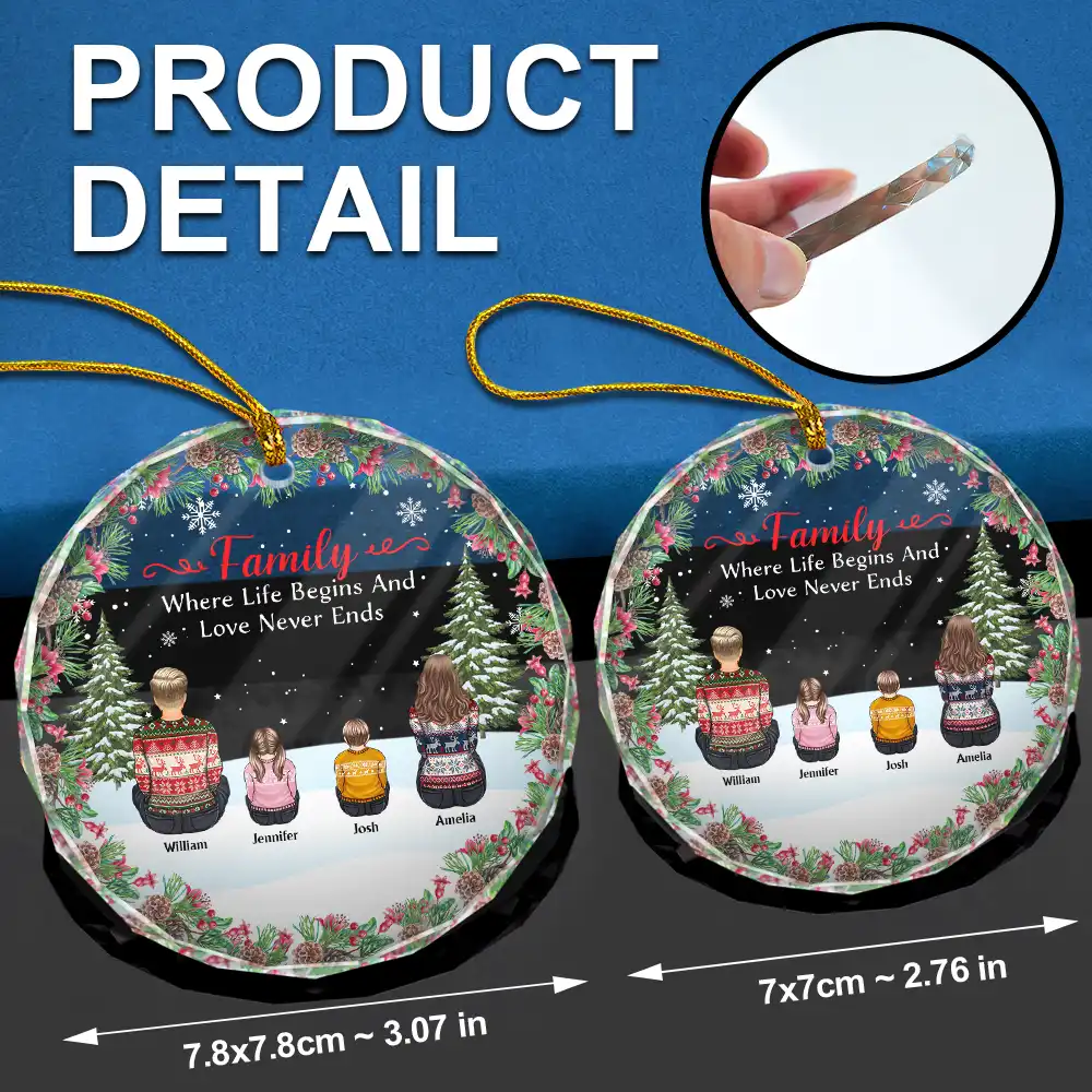 Christmas Family Where Life Begins And Love Never Ends - Personalized Circle Glass Ornament - Image 6