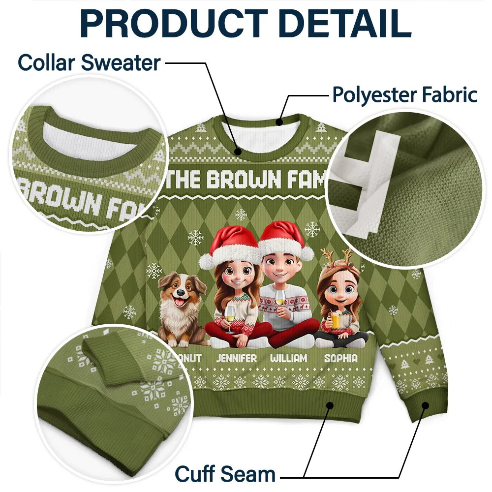 Christmas Family With Kids & Pets Argyle Pattern - Personalized Unisex Ugly Sweater - Image 6