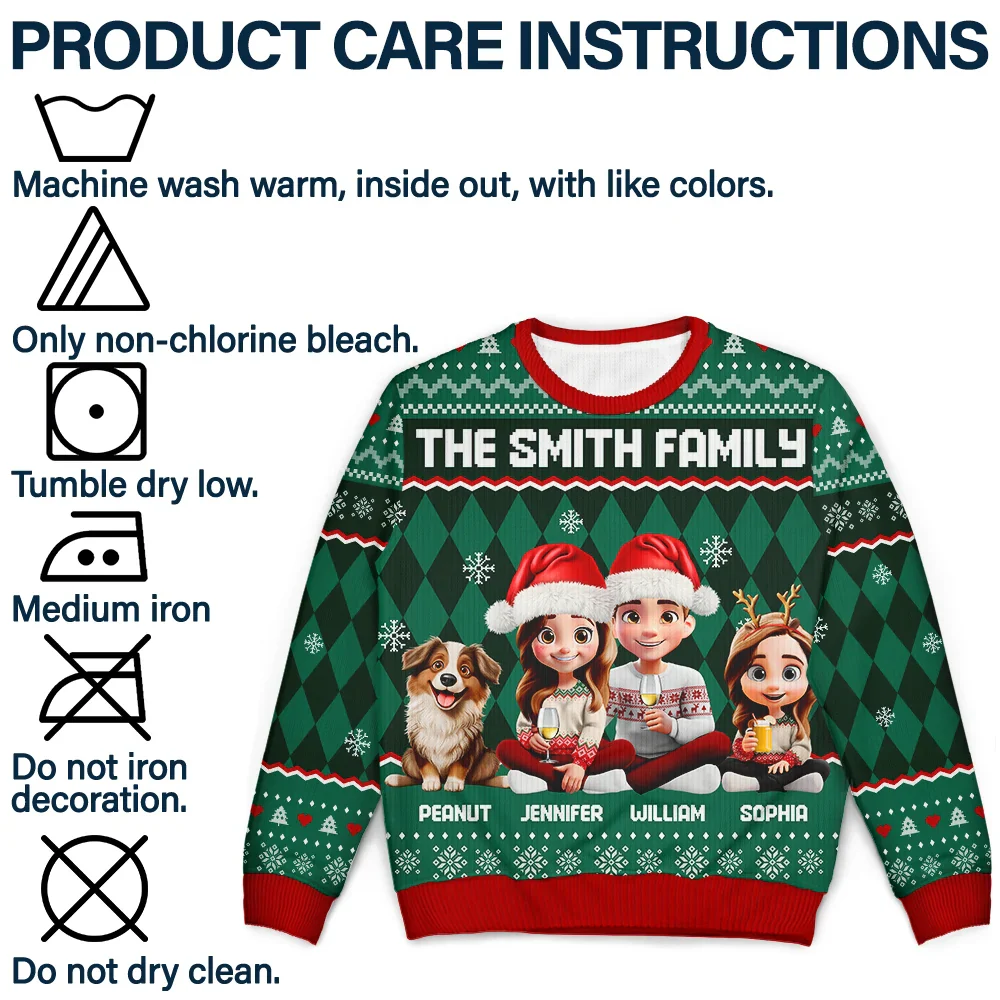 Christmas Family With Kids & Pets Argyle Pattern - Personalized Unisex Ugly Sweater - Image 7