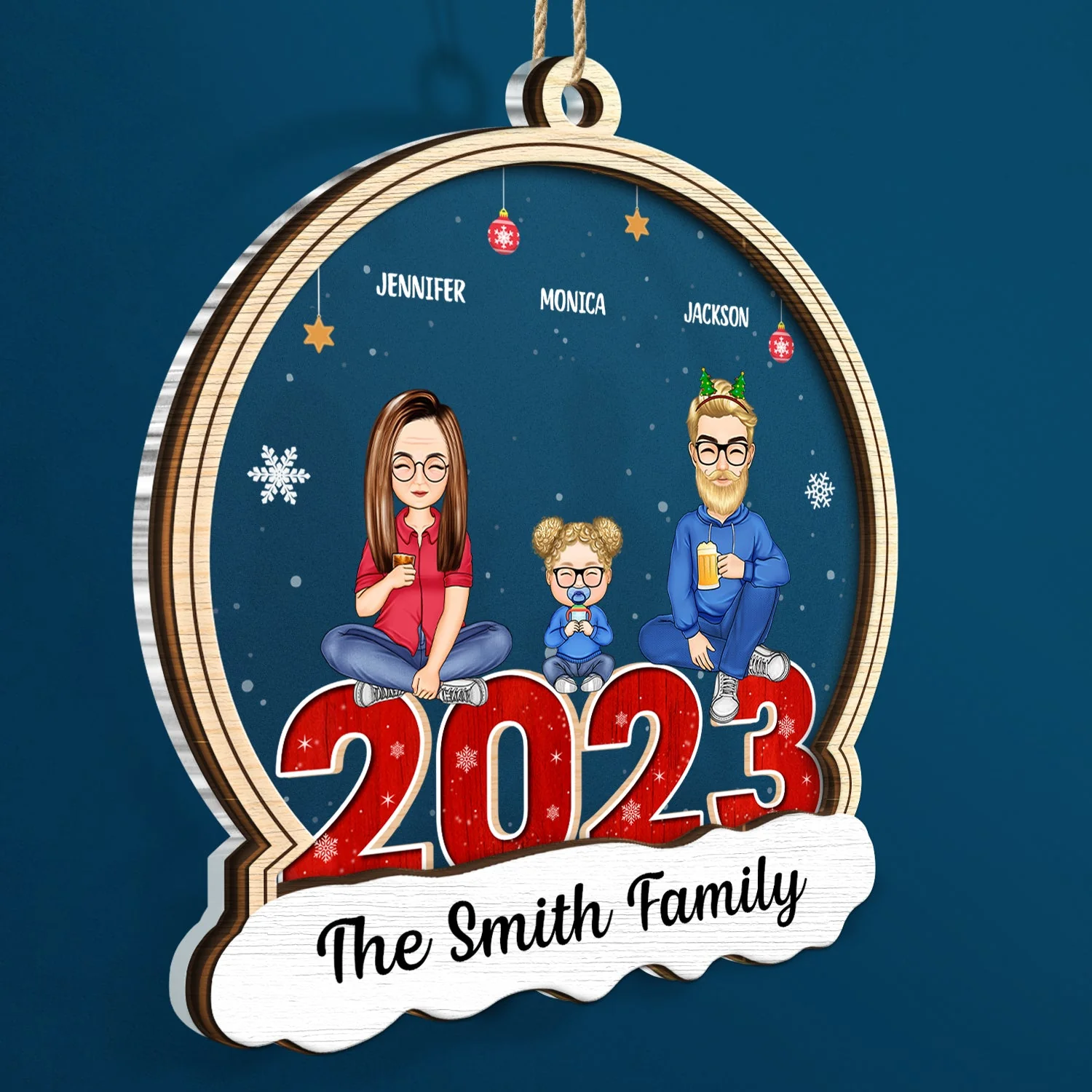 Christmas Family With Pets Custom Name - Gift For Family - Personalized 2-Layered Mix Ornament - Image 2