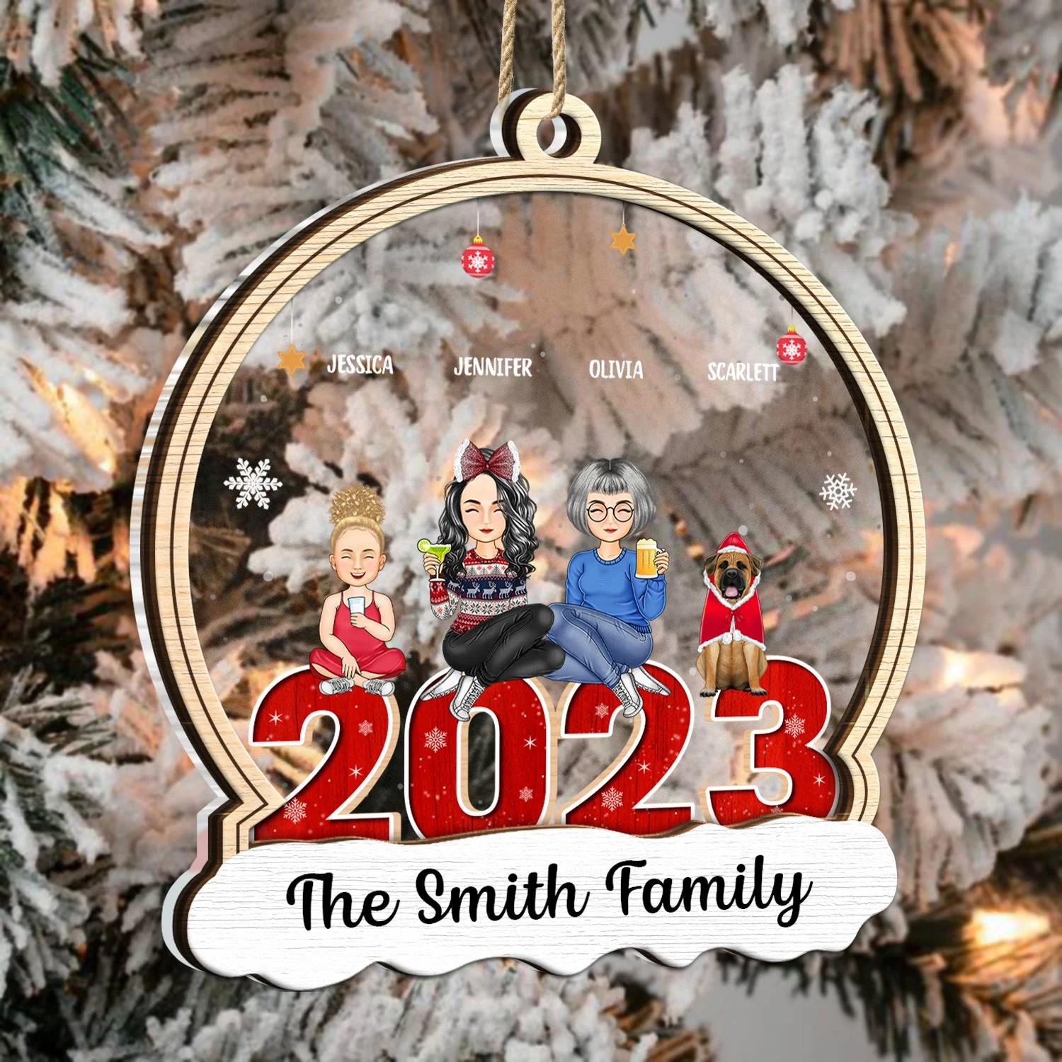 Christmas Family With Pets Custom Name - Gift For Family - Personalized 2-Layered Mix Ornament - Image 3
