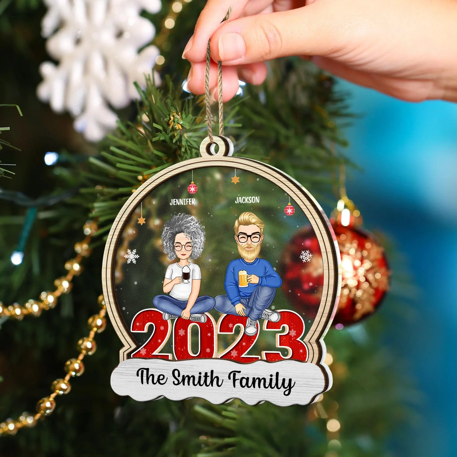 Christmas Family With Pets Custom Name - Gift For Family - Personalized 2-Layered Mix Ornament - Image 4