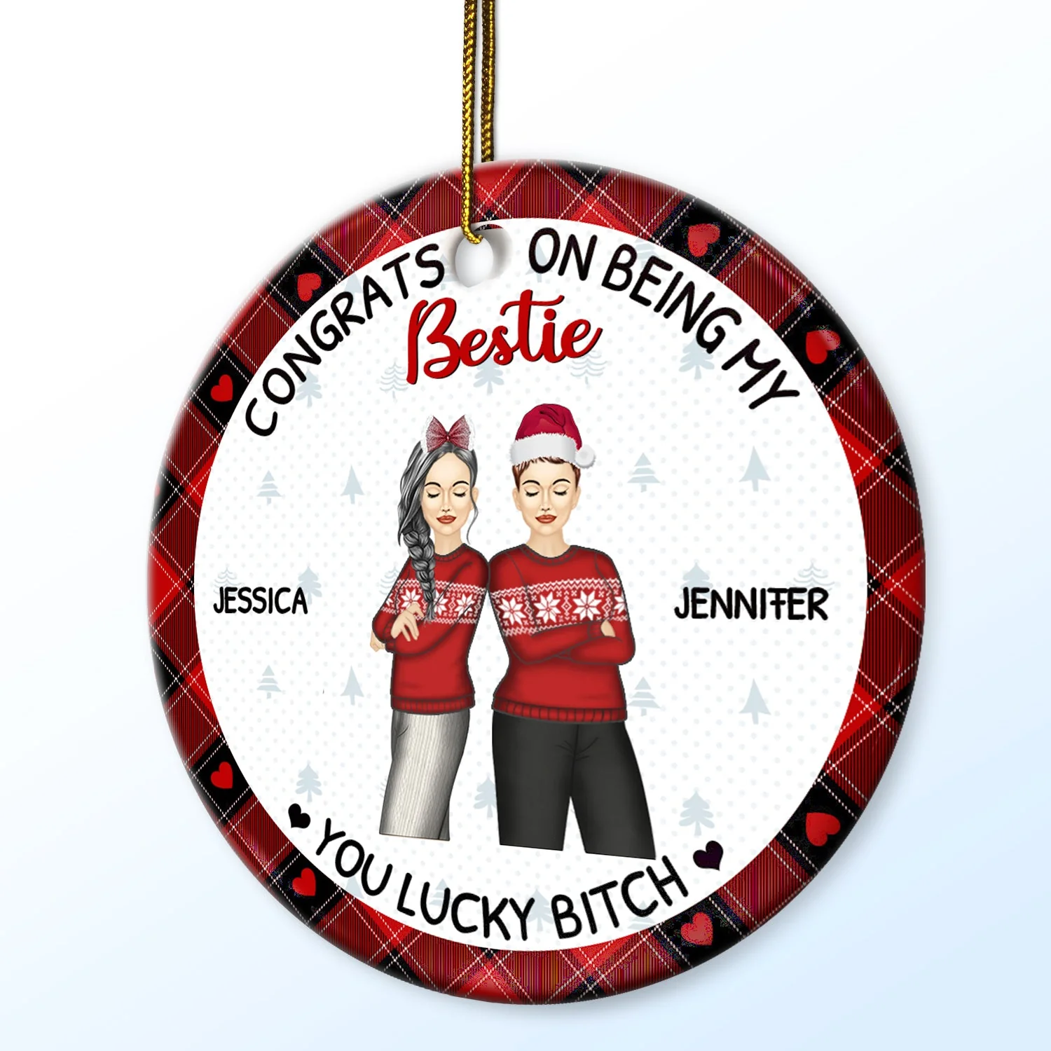Christmas Fashion Congrats On Being My Bestie - Gift For Bestie - Personalized Circle Ceramic Ornament - Image 2