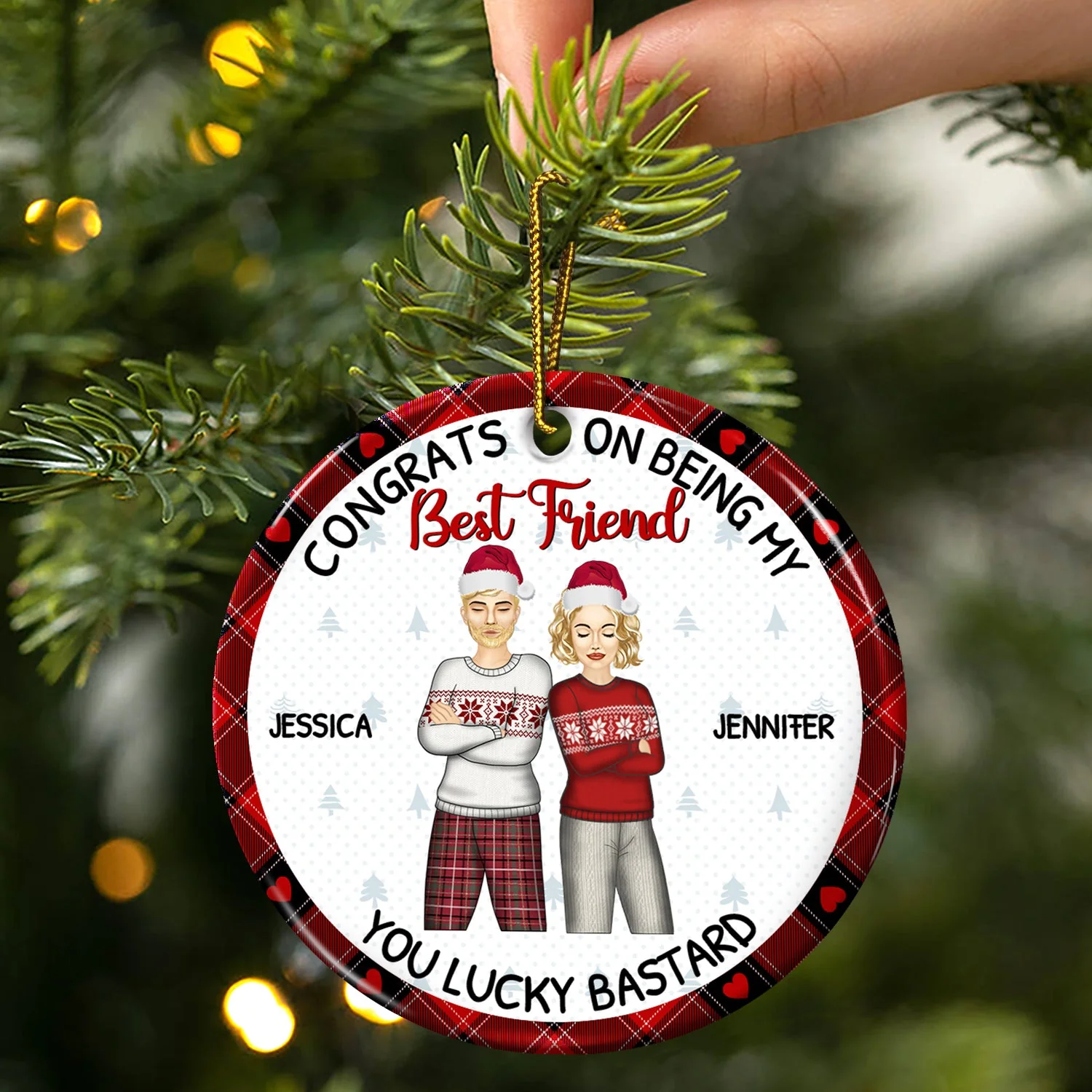 Christmas Fashion Congrats On Being My Bestie - Gift For Bestie - Personalized Circle Ceramic Ornament - Image 3