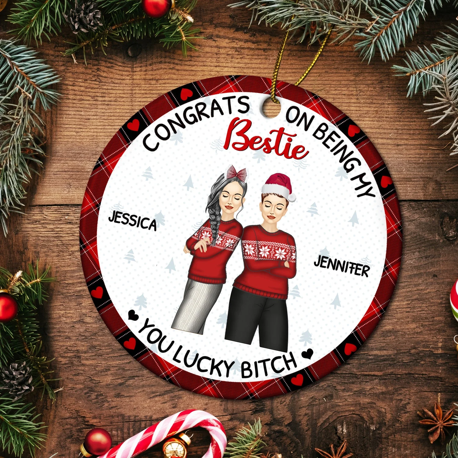 Christmas Fashion Congrats On Being My Bestie - Gift For Bestie - Personalized Circle Ceramic Ornament - Image 5