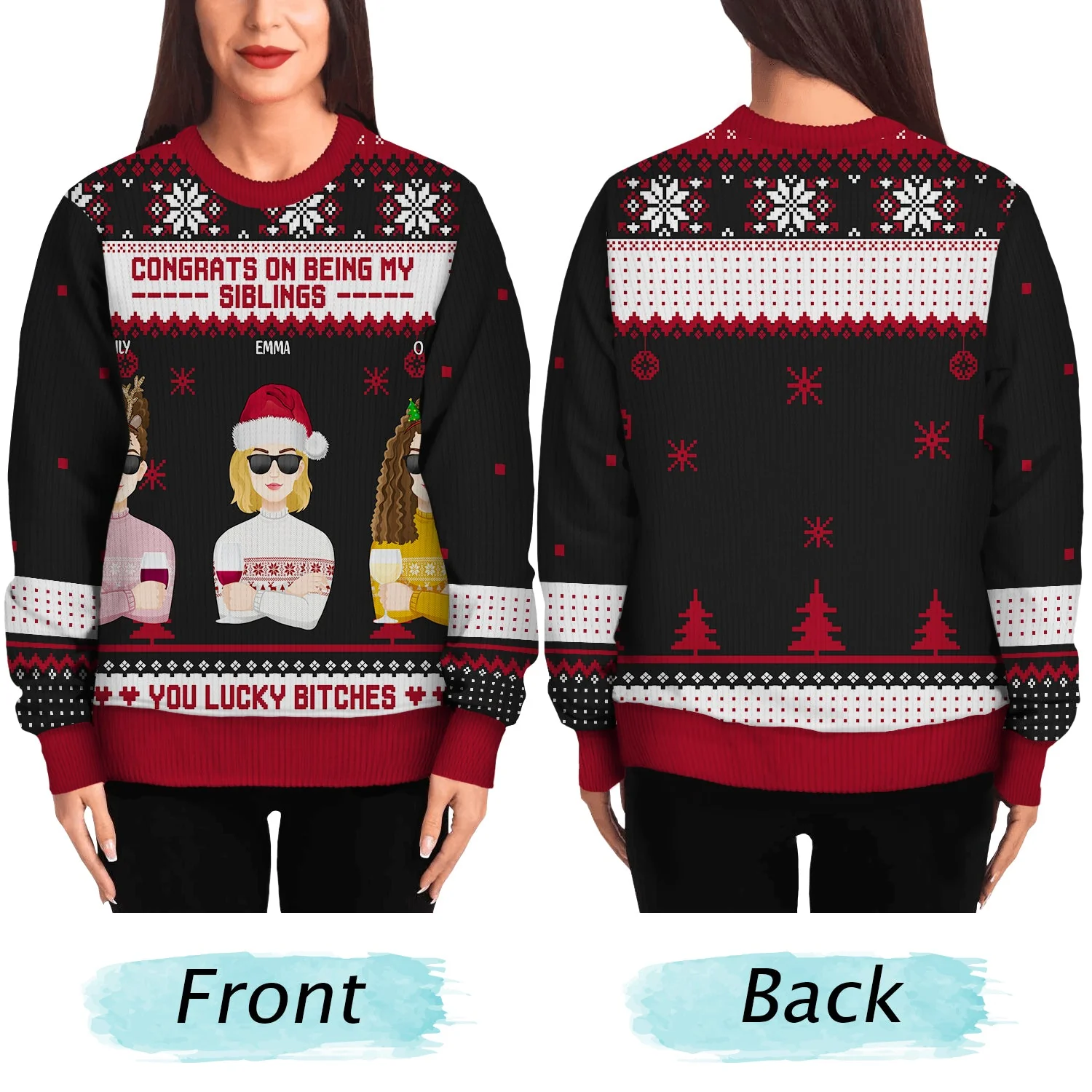 Christmas Flat Art Congrats On Being My Bestie - Gift For Bestie - Personalized Unisex Ugly Sweater - Image 5