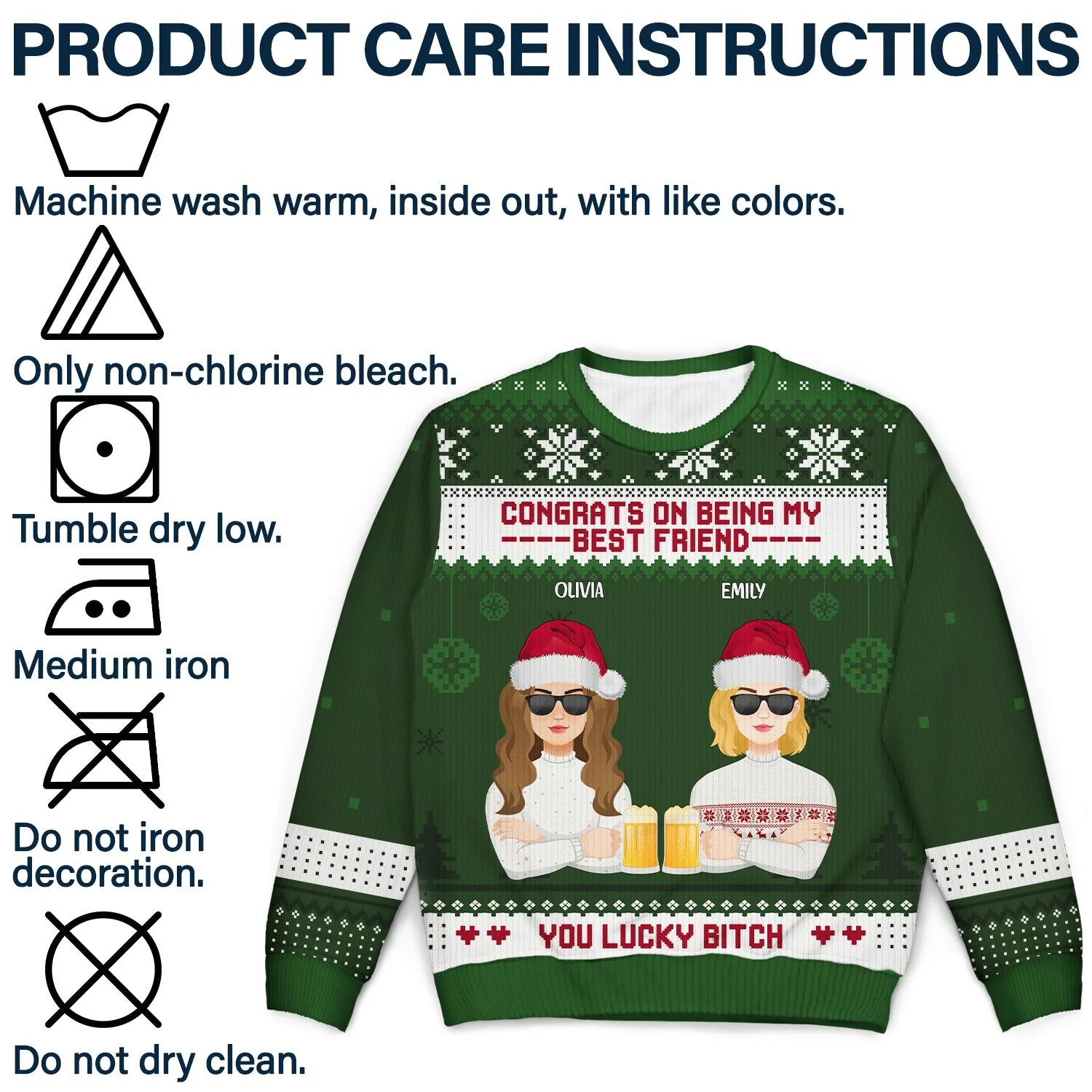 Christmas Flat Art Congrats On Being My Bestie - Gift For Bestie - Personalized Unisex Ugly Sweater - Image 7