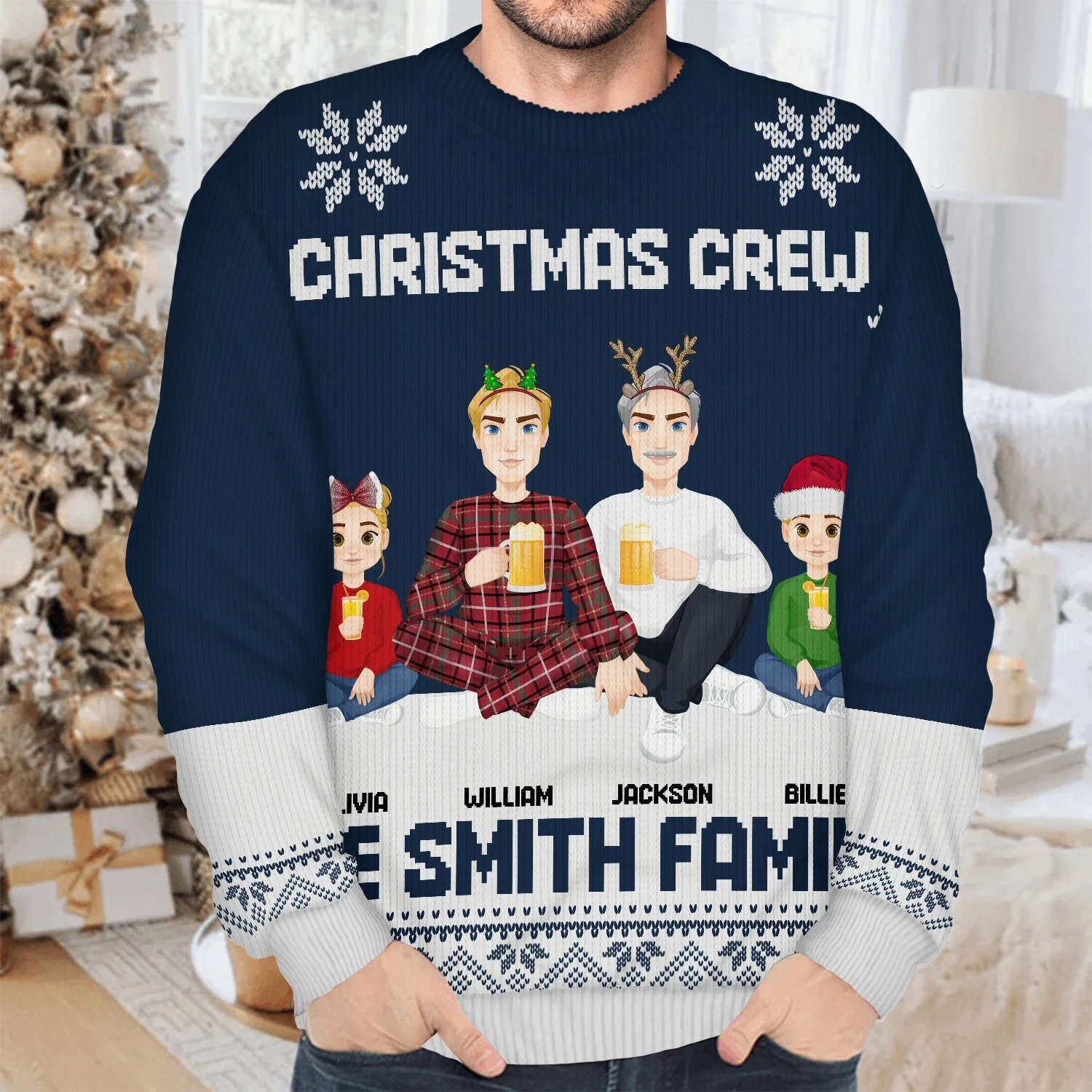 Christmas Flat Art Family Christmas Crew - Gift For Family - Personalized Unisex Ugly Sweater - Image 4