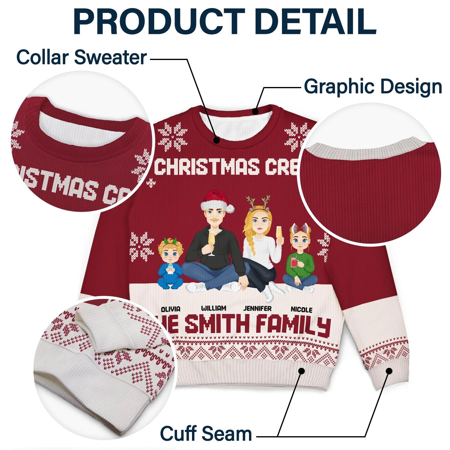 Christmas Flat Art Family Christmas Crew - Gift For Family - Personalized Unisex Ugly Sweater - Image 6
