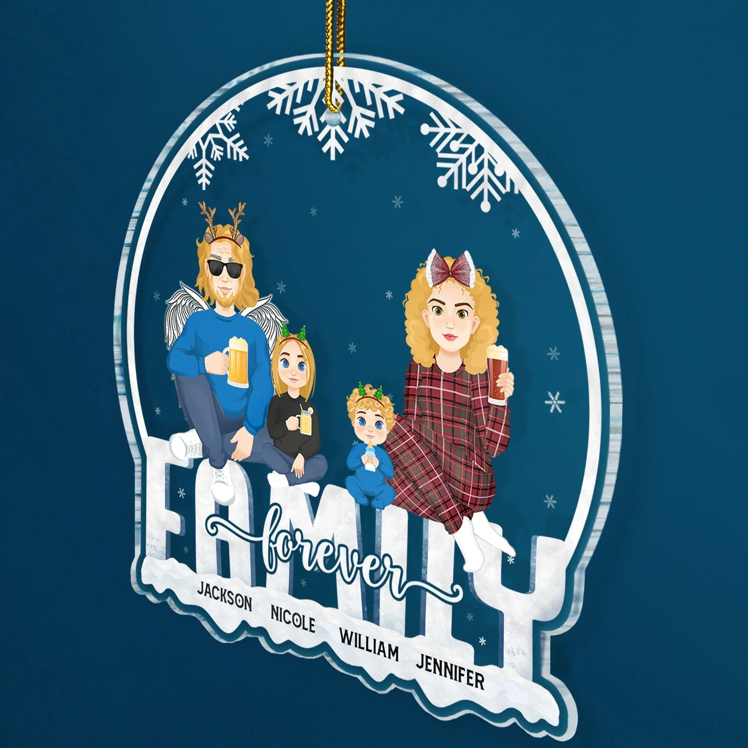 Christmas Flat Art Family Forever - Gift For Family - Personalized Custom Shaped Acrylic Ornament - Image 2