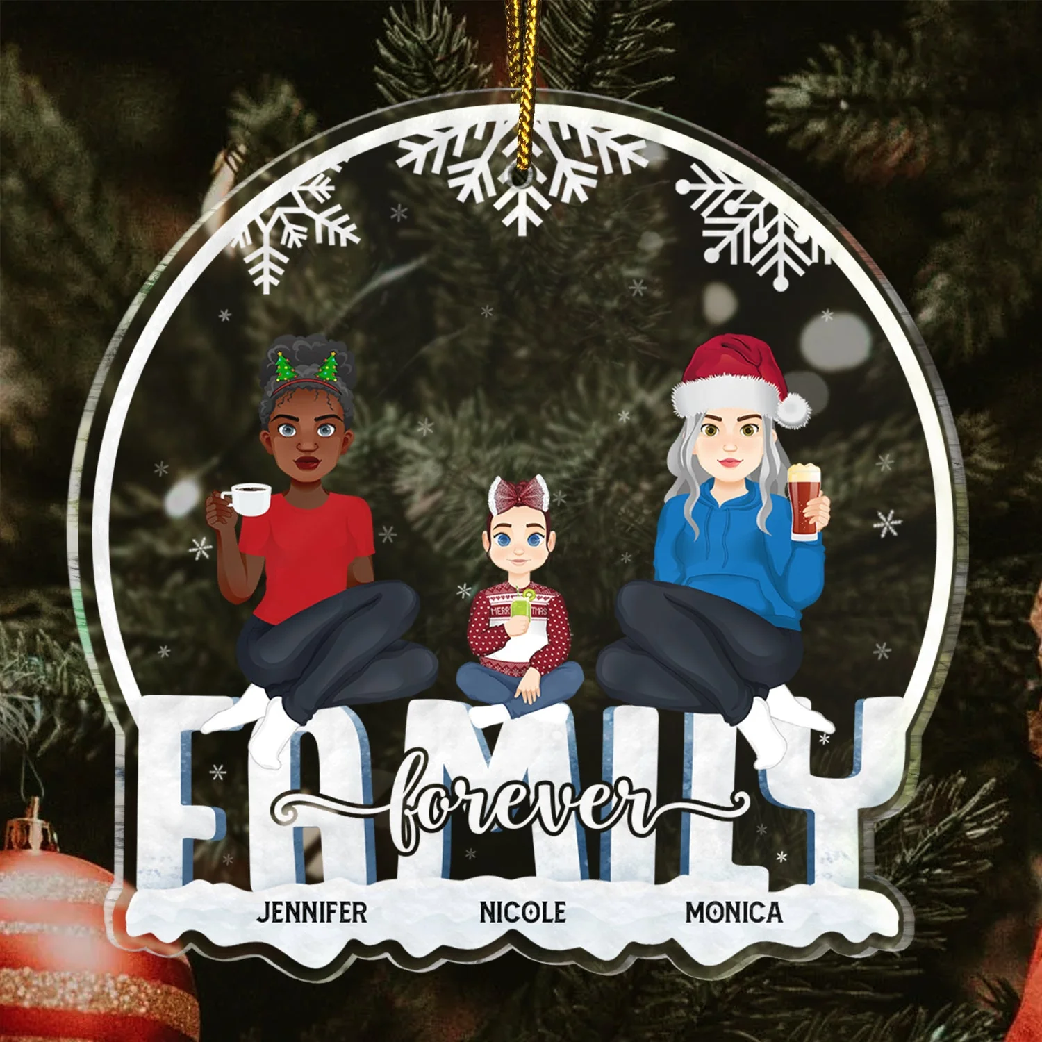 Christmas Flat Art Family Forever - Gift For Family - Personalized Custom Shaped Acrylic Ornament - Image 3