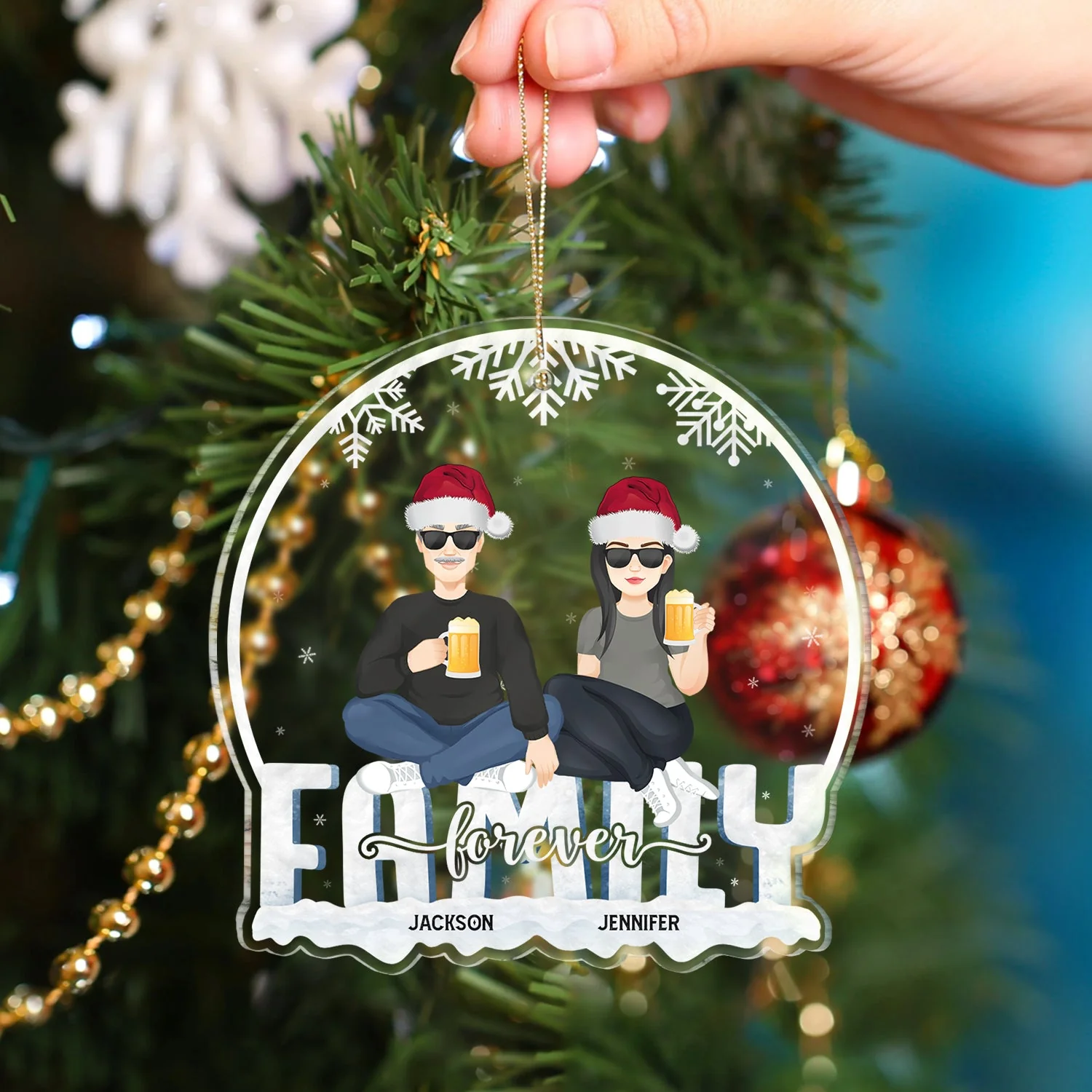 Christmas Flat Art Family Forever - Gift For Family - Personalized Custom Shaped Acrylic Ornament - Image 4