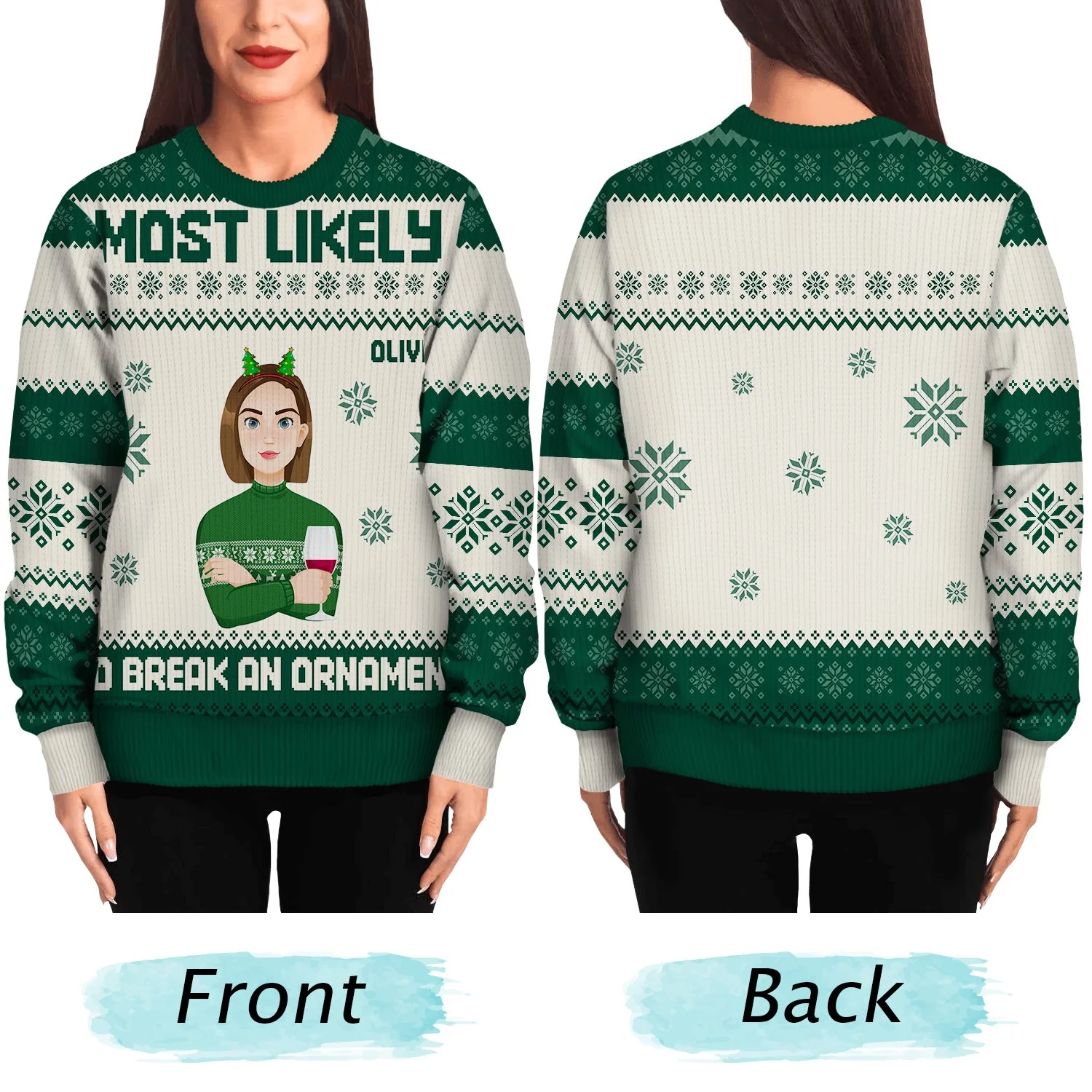 Christmas Flat Art Most Likely To - Gift For Family - Personalized Unisex Ugly Sweater - Image 5