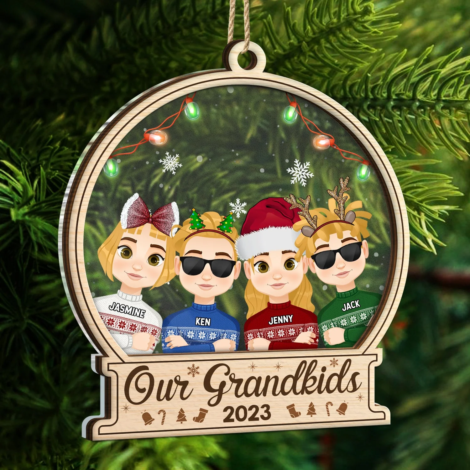 Christmas Flat Art Our Grandkids 2023 - Gift For Grandparents - Personalized 2-Layered Mix Ornament - Image 5