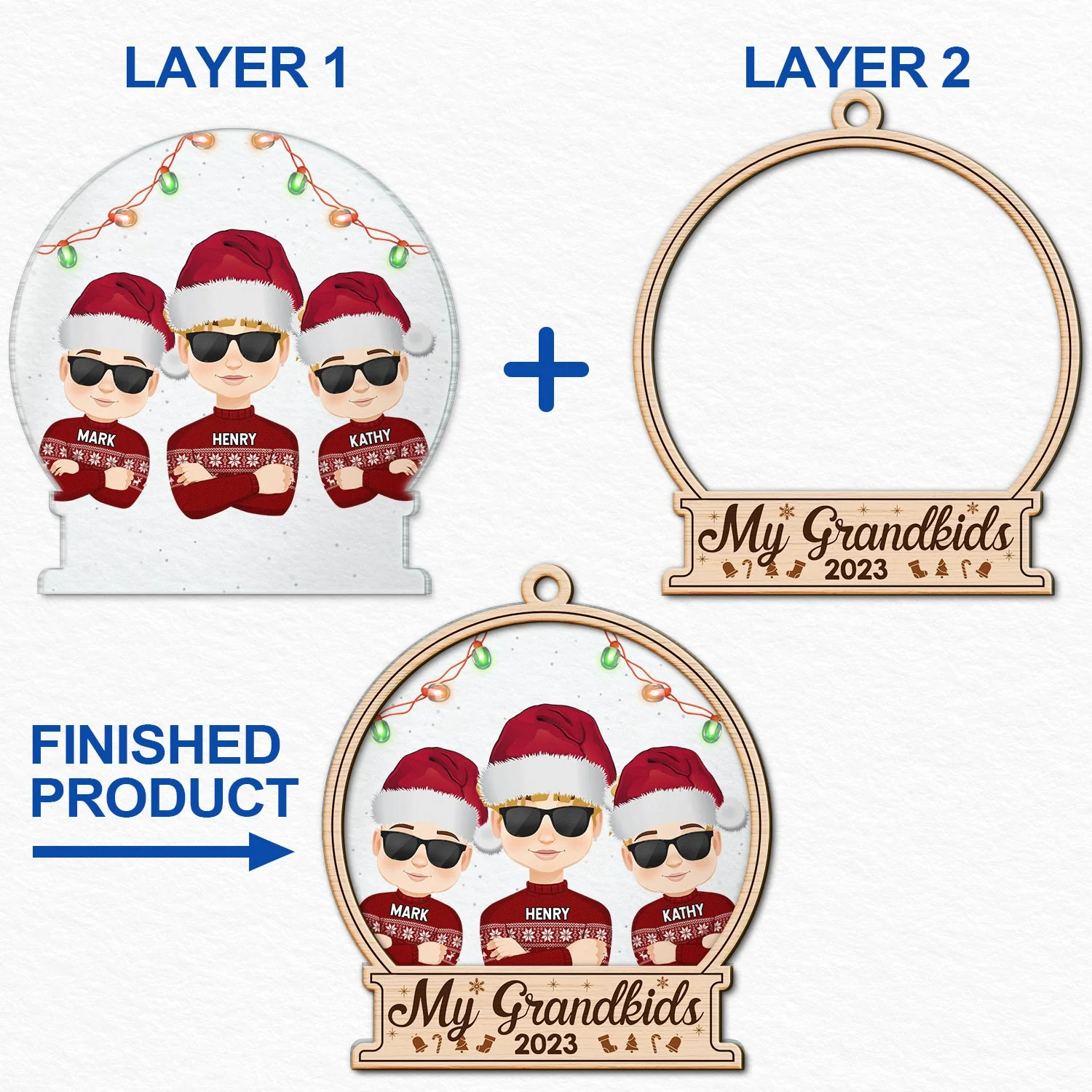 Christmas Flat Art Our Grandkids 2023 - Gift For Grandparents - Personalized 2-Layered Mix Ornament - Image 6