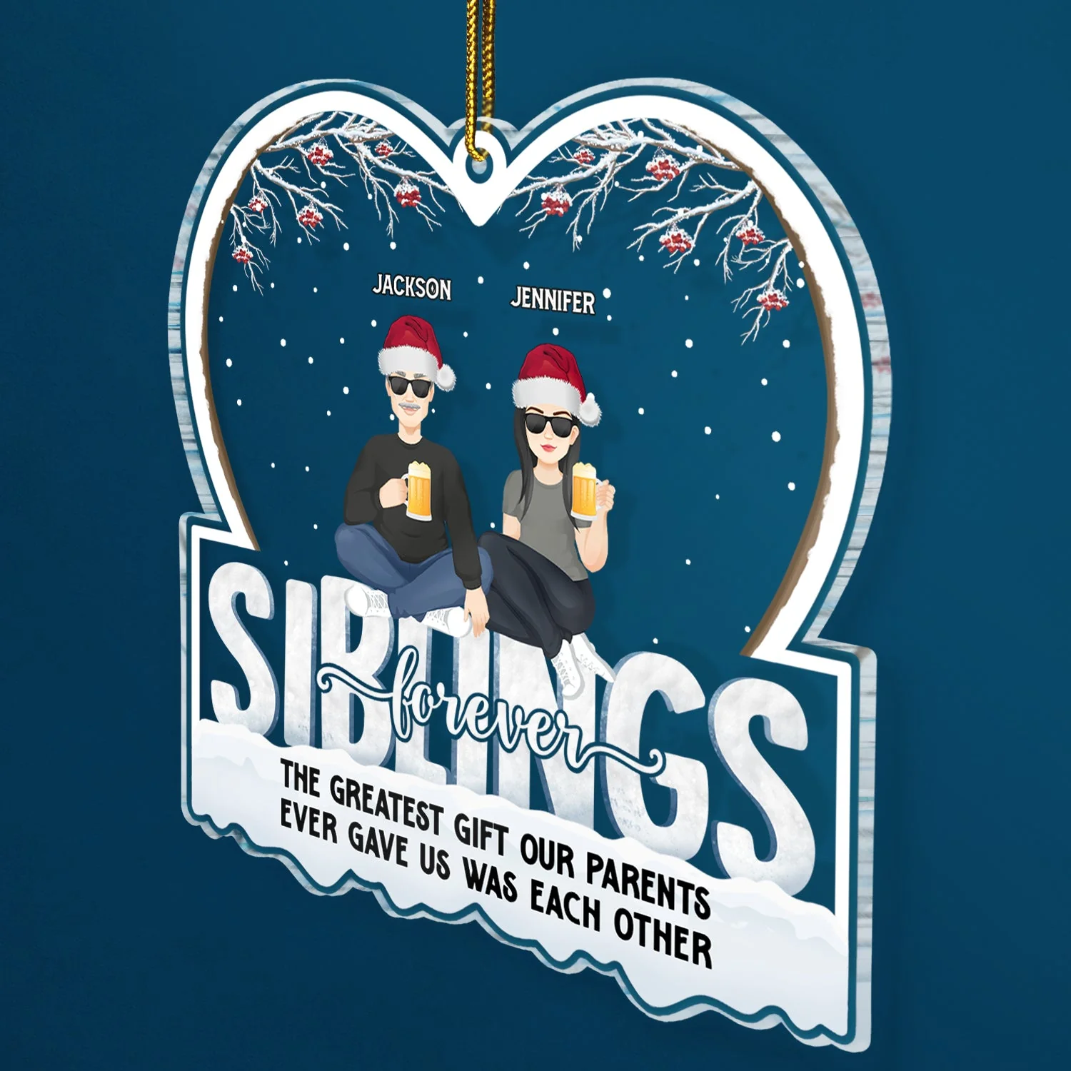Christmas Flat Art Siblings Forever The Greatest Gift Our Parents Gave Us - Gift For Siblings - Personalized Custom Shaped Acrylic Ornament - Image 2