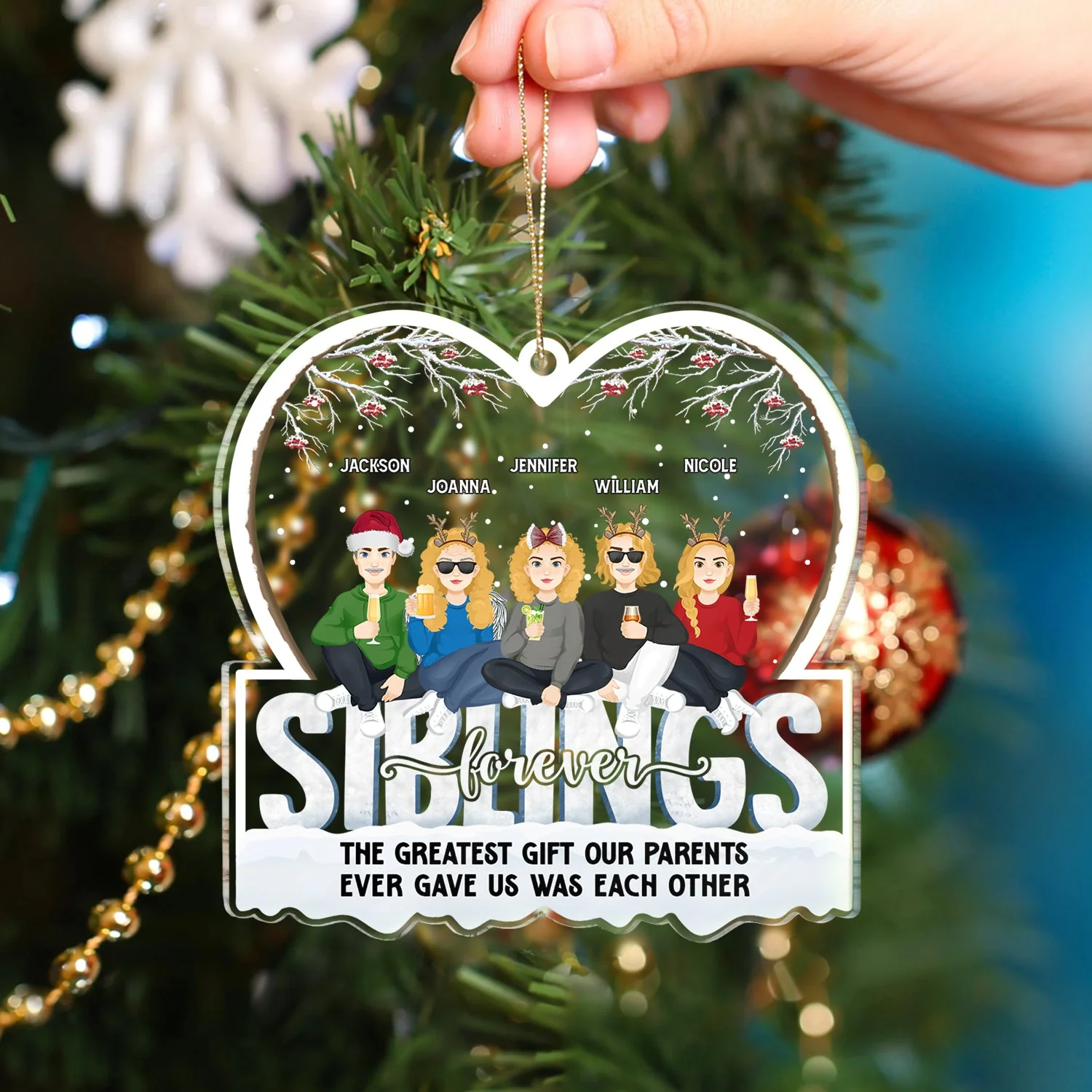 Christmas Flat Art Siblings Forever The Greatest Gift Our Parents Gave Us - Gift For Siblings - Personalized Custom Shaped Acrylic Ornament - Image 4