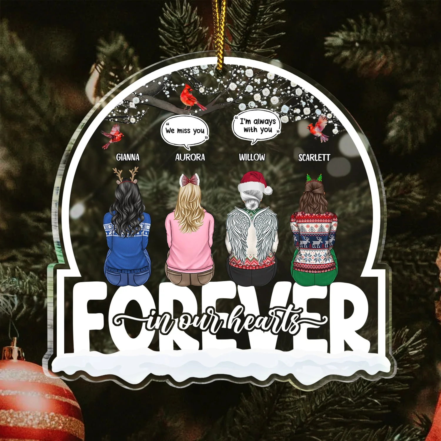 Christmas Forever In Our Hearts - Memorial Gift - Personalized Custom Shaped Acrylic Ornament - Image 3