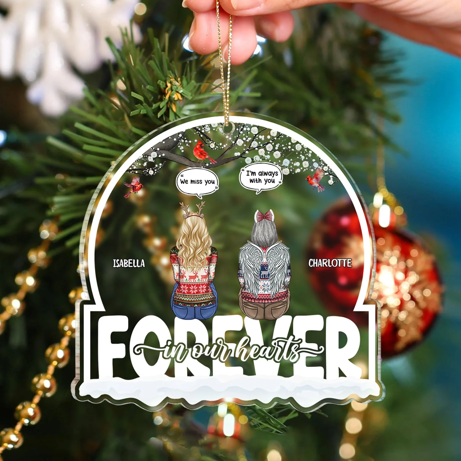 Christmas Forever In Our Hearts - Memorial Gift - Personalized Custom Shaped Acrylic Ornament - Image 4
