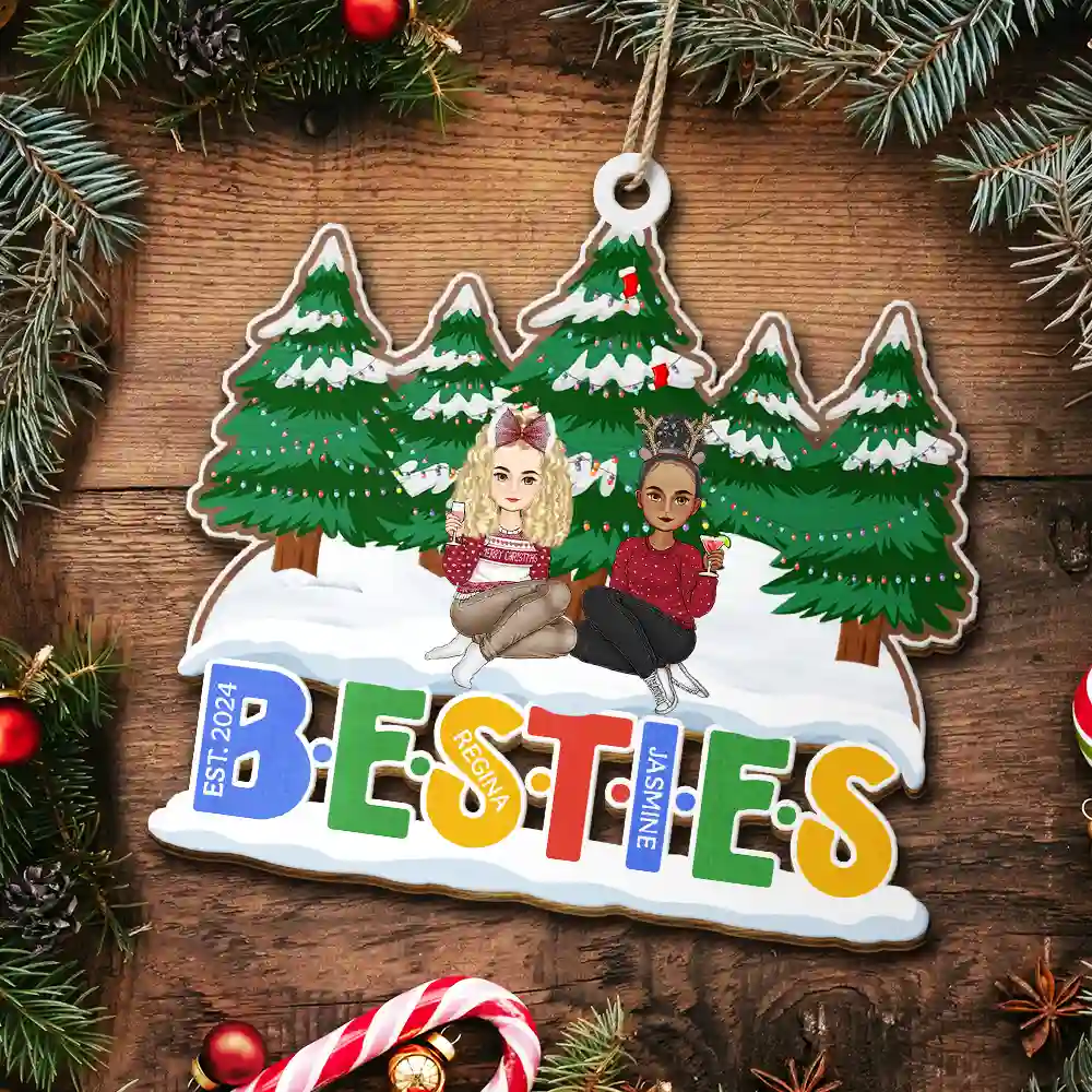 Christmas Friends Always Better Together - Personalized Wooden Cutout Ornament - Image 5