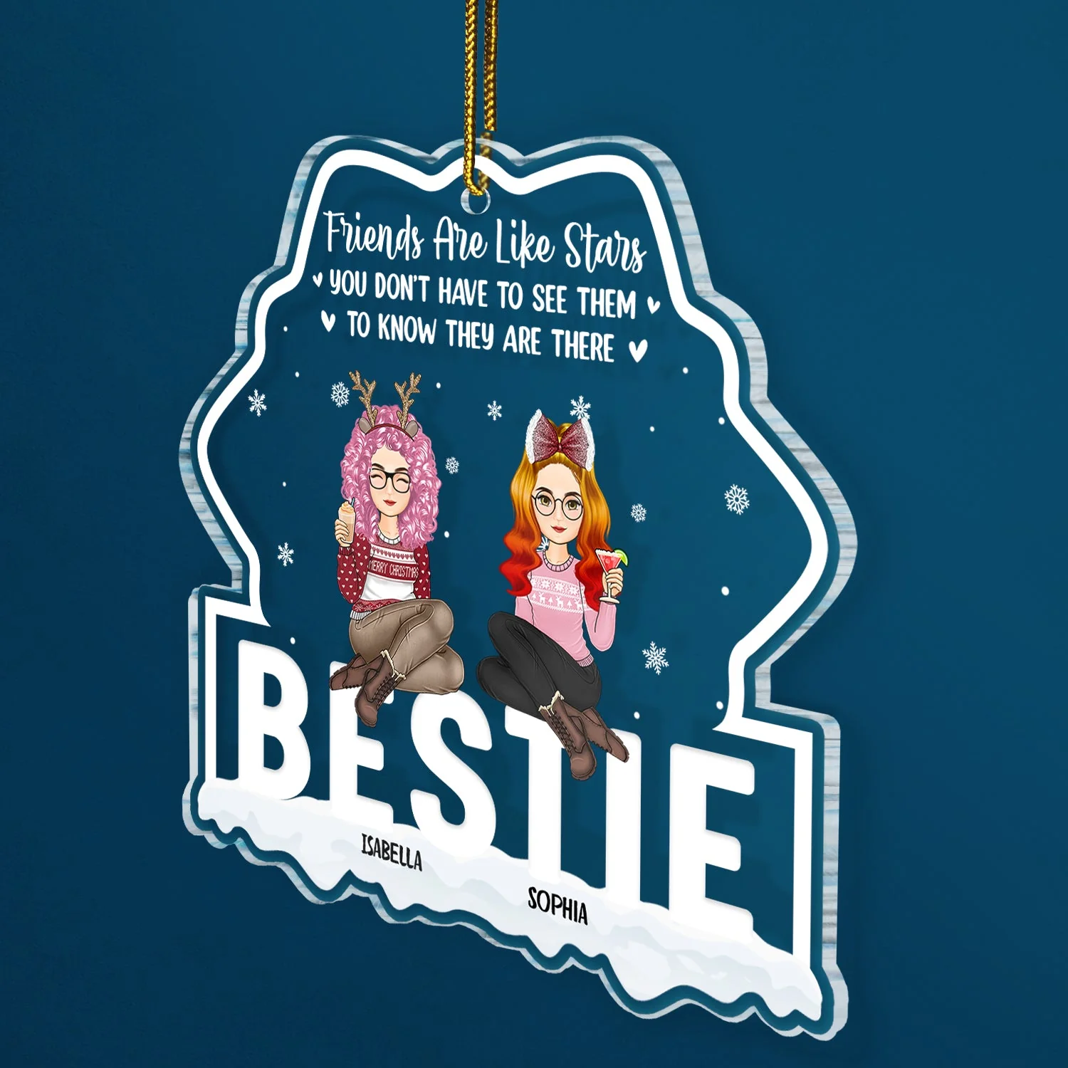 Christmas Friends Are Like Stars - Gift For Bestie - Personalized Custom Shaped Acrylic Ornament - Image 2