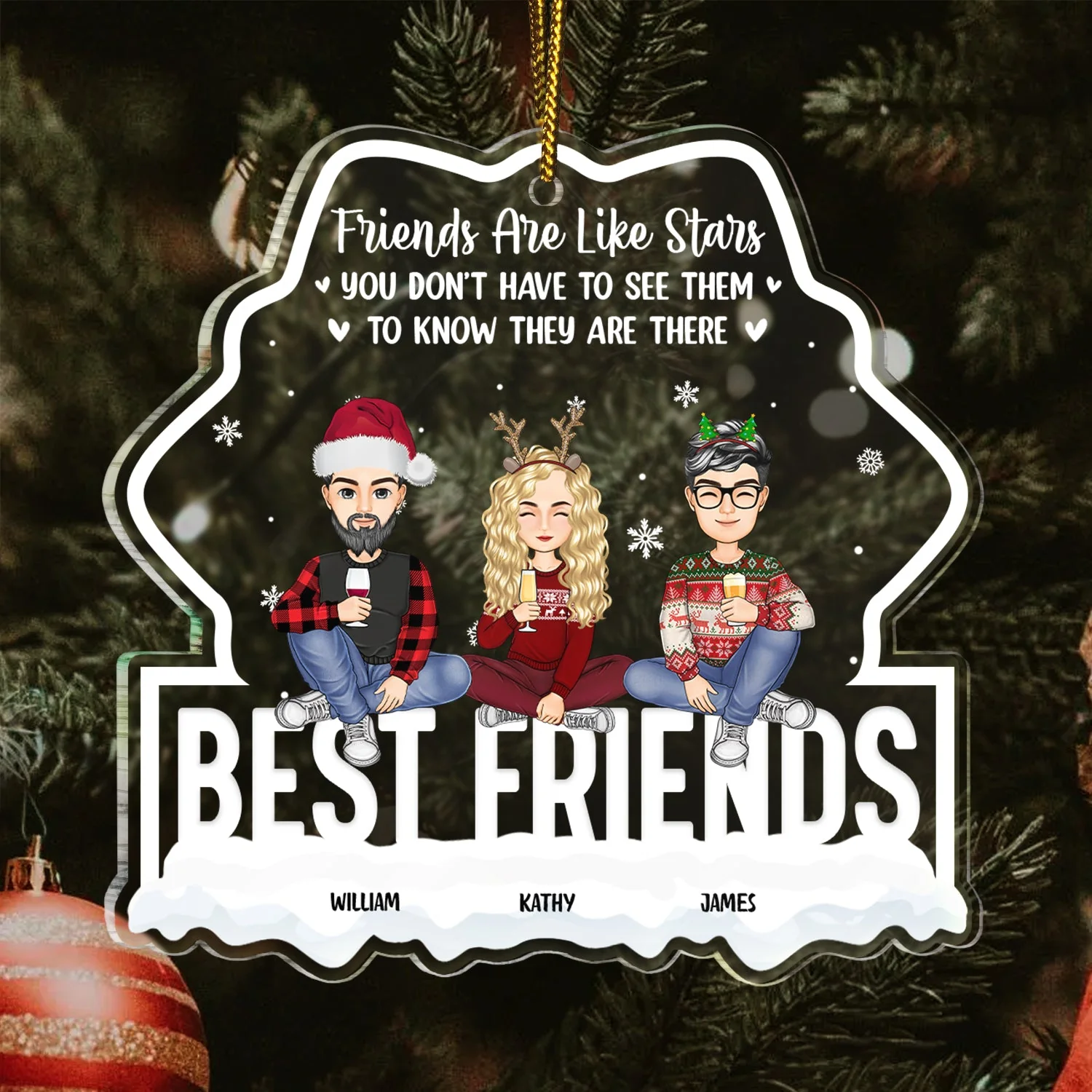 Christmas Friends Are Like Stars - Gift For Bestie - Personalized Custom Shaped Acrylic Ornament - Image 3