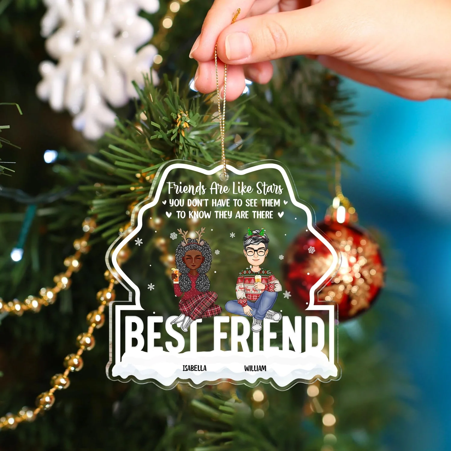 Christmas Friends Are Like Stars - Gift For Bestie - Personalized Custom Shaped Acrylic Ornament - Image 4